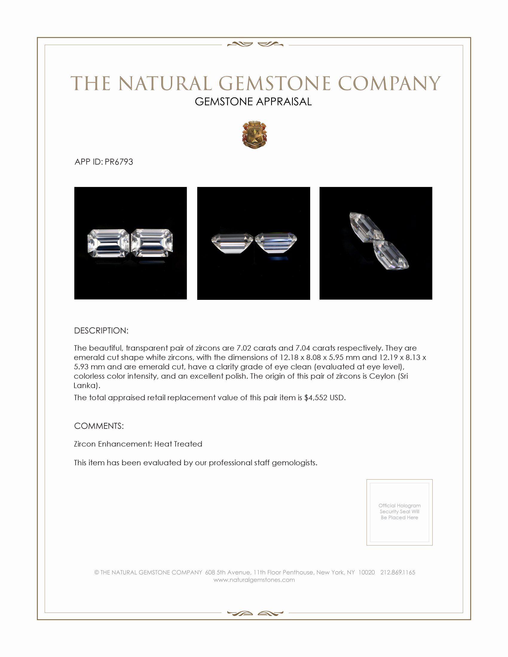 14.06 Ct.Tw. White Zircon Pair from Ceylon (Sri Lanka)
