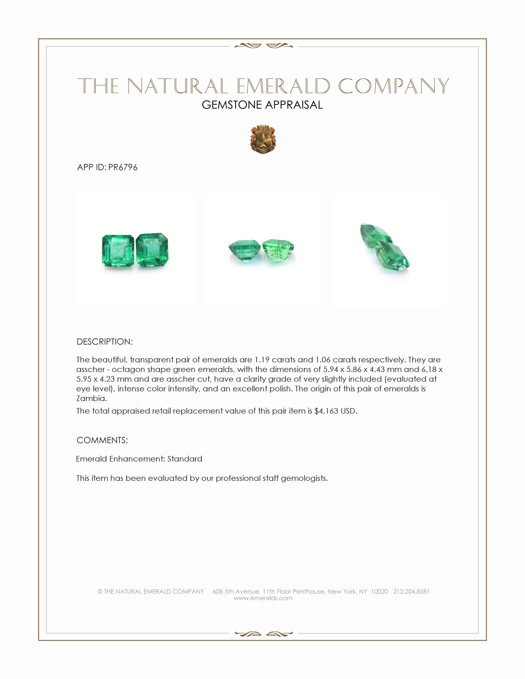 2.25 Ct.Tw. Emerald Pair from Zambia