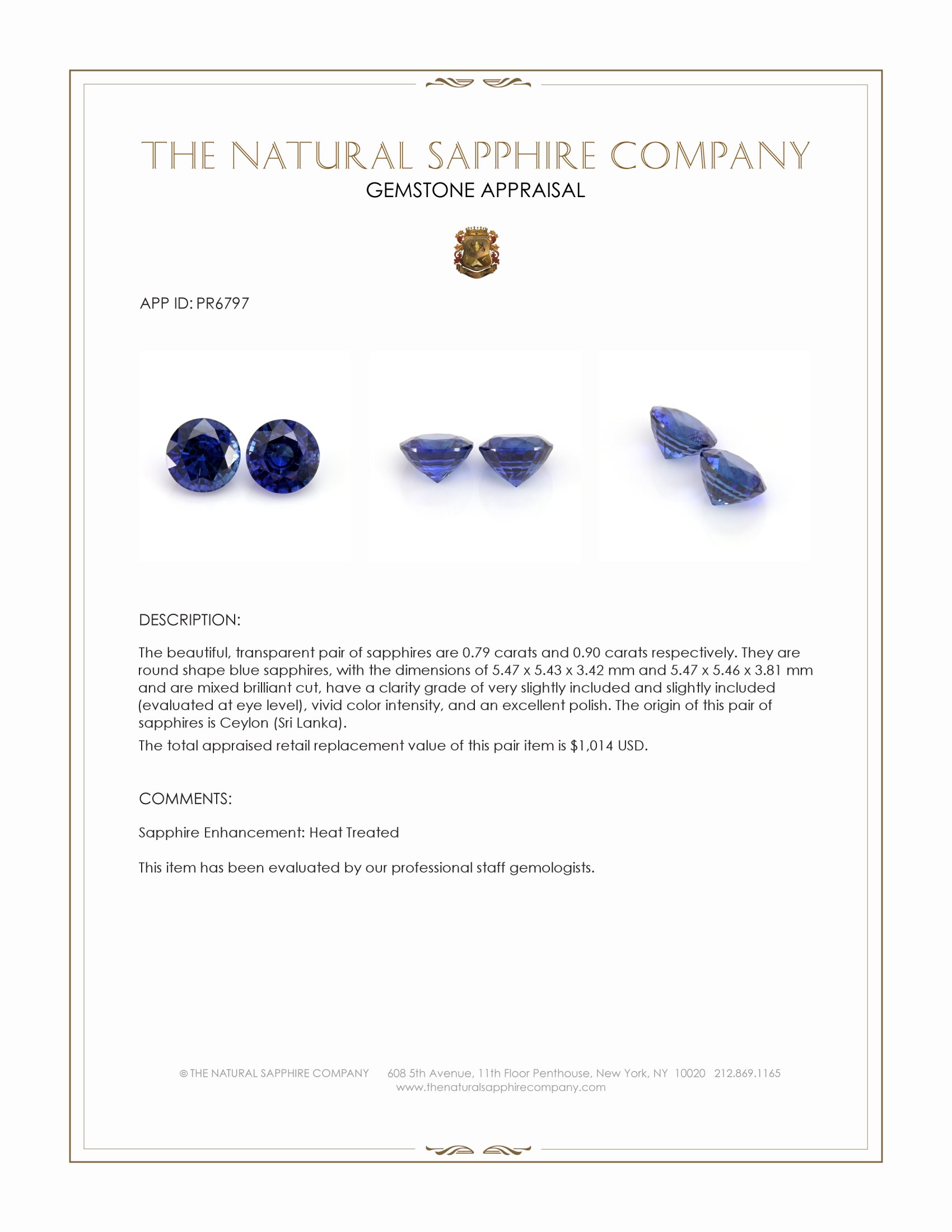 1.69 Ct.Tw. Blue Sapphire Pair from Ceylon (Sri Lanka)