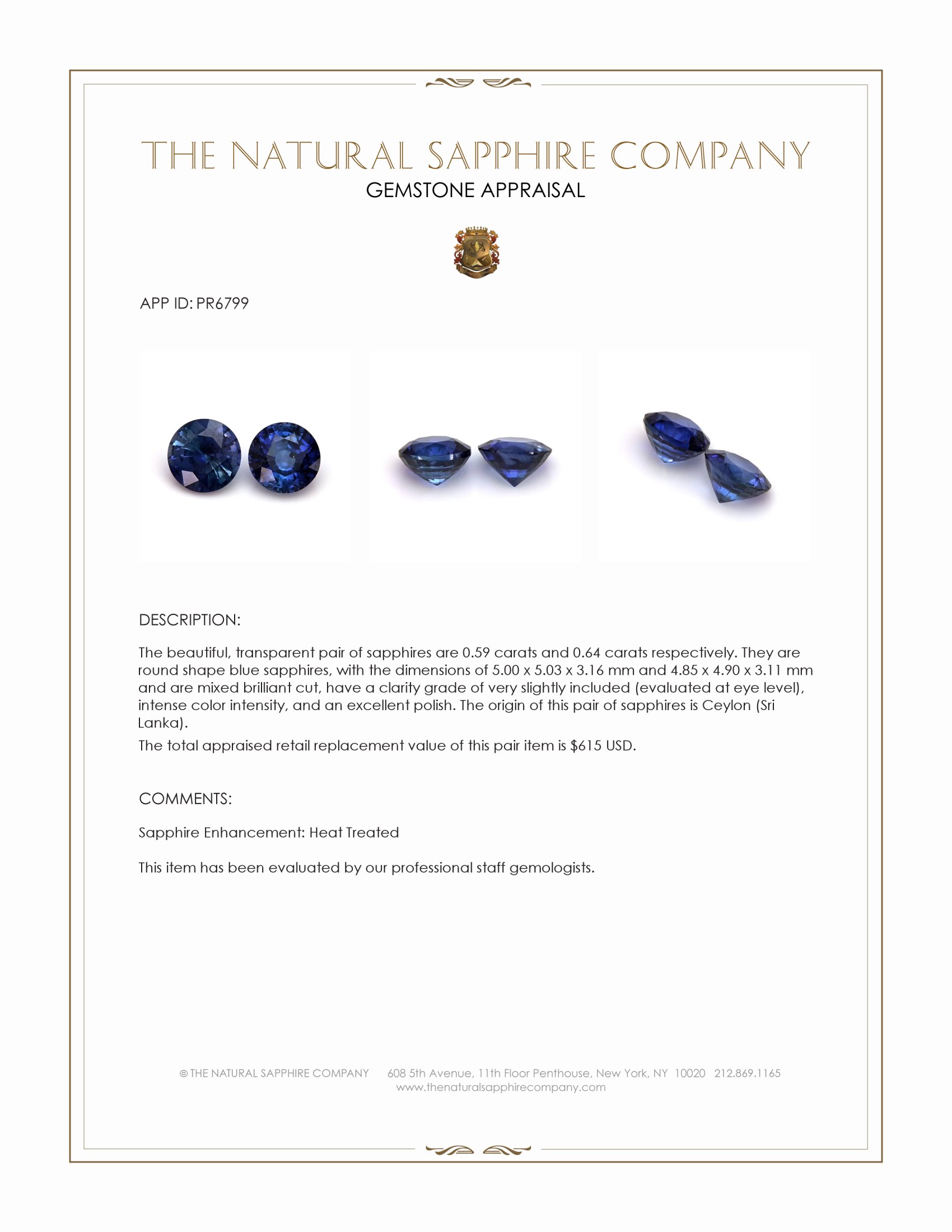 1.23 Ct.Tw. Blue Sapphire Pair from Ceylon (Sri Lanka)