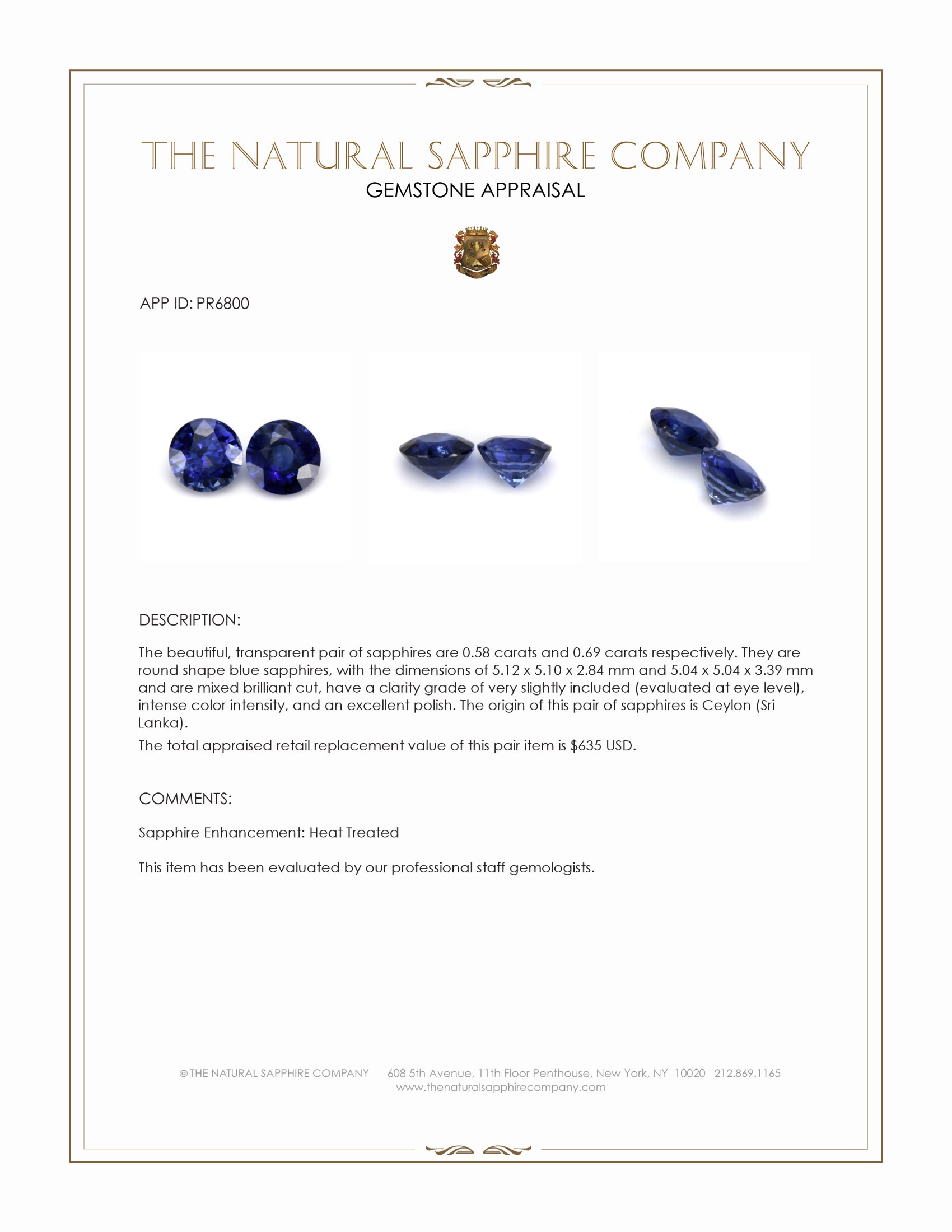 1.27 Ct.Tw. Blue Sapphire Pair from Ceylon (Sri Lanka)