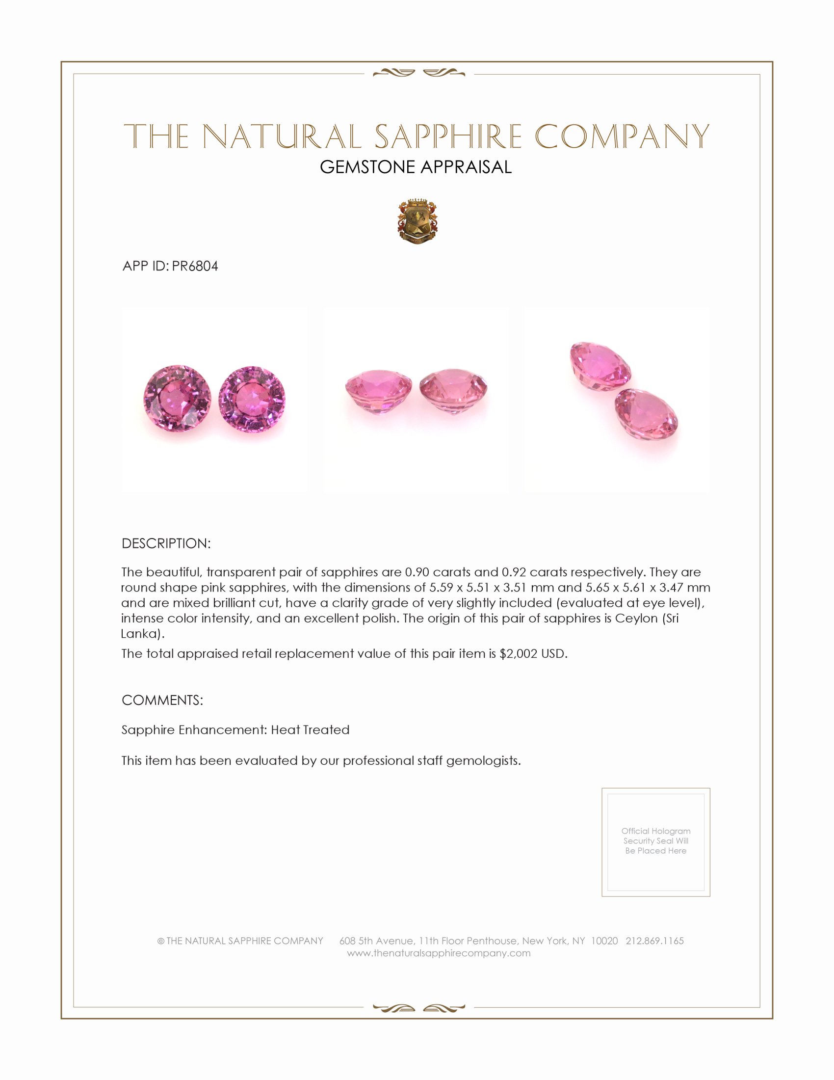 1.82 Ct.Tw. Pink Sapphire Pair from Ceylon (Sri Lanka)