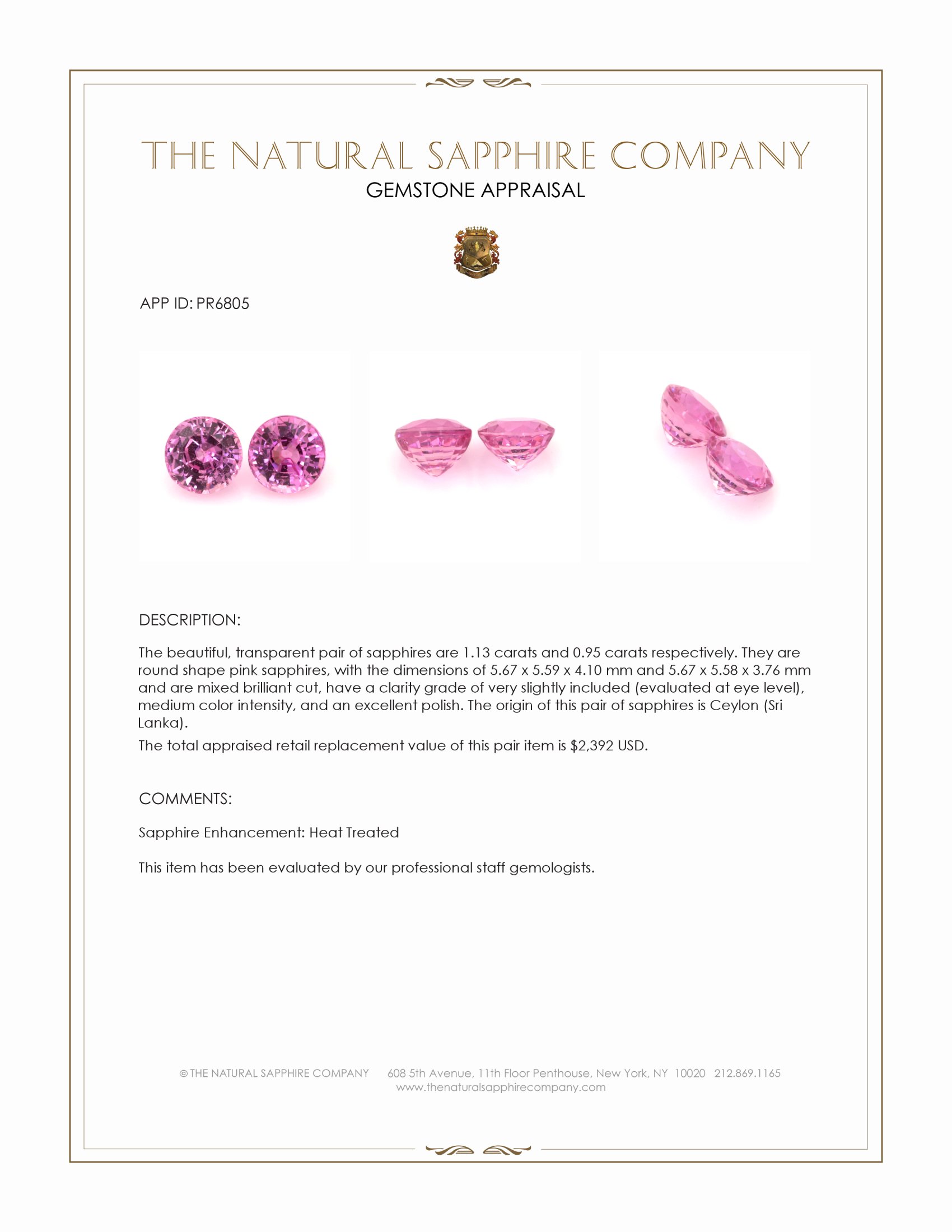 2.08 Ct.Tw. Pink Sapphire Pair from Ceylon (Sri Lanka)