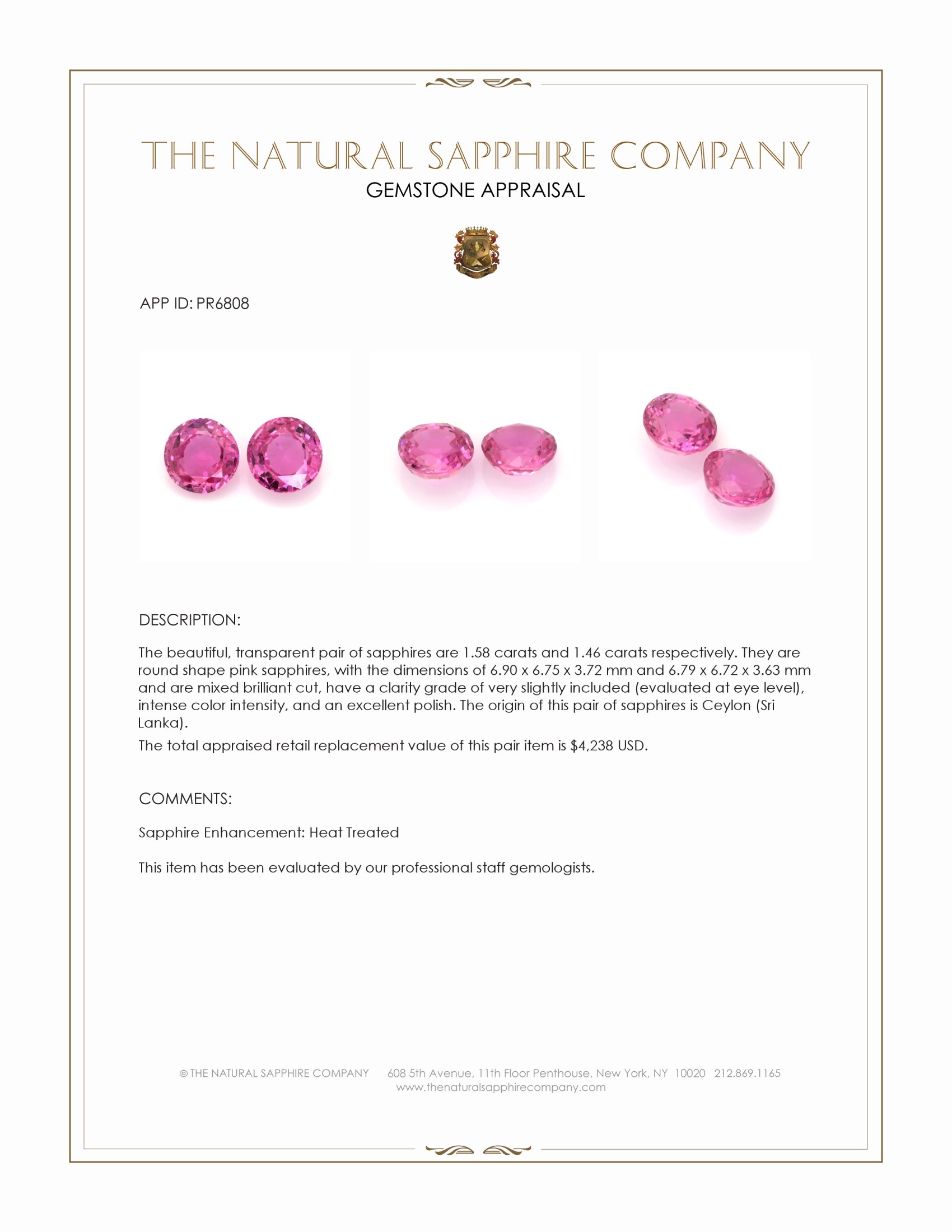 3.04 Ct.Tw. Pink Sapphire Pair from Ceylon (Sri Lanka)