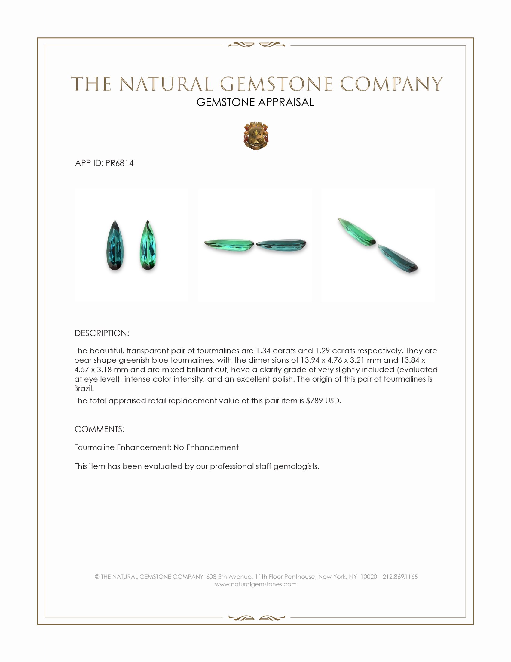 2.63 Ct.Tw. Tourmaline Pair from Brazil