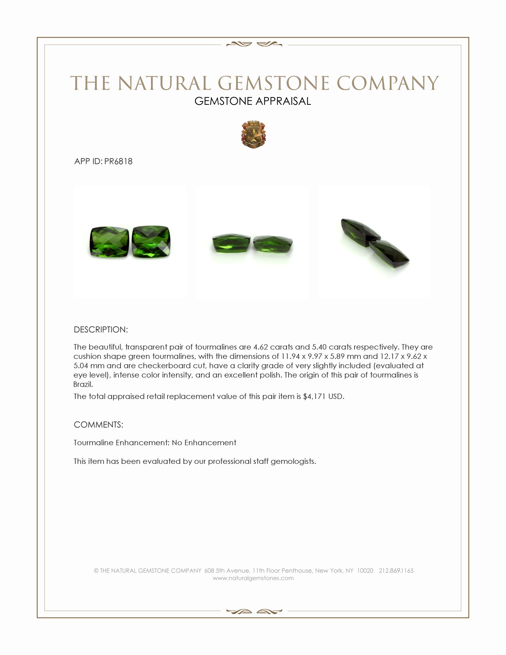 10.02 Ct.Tw. Green Tourmaline Pair from Brazil