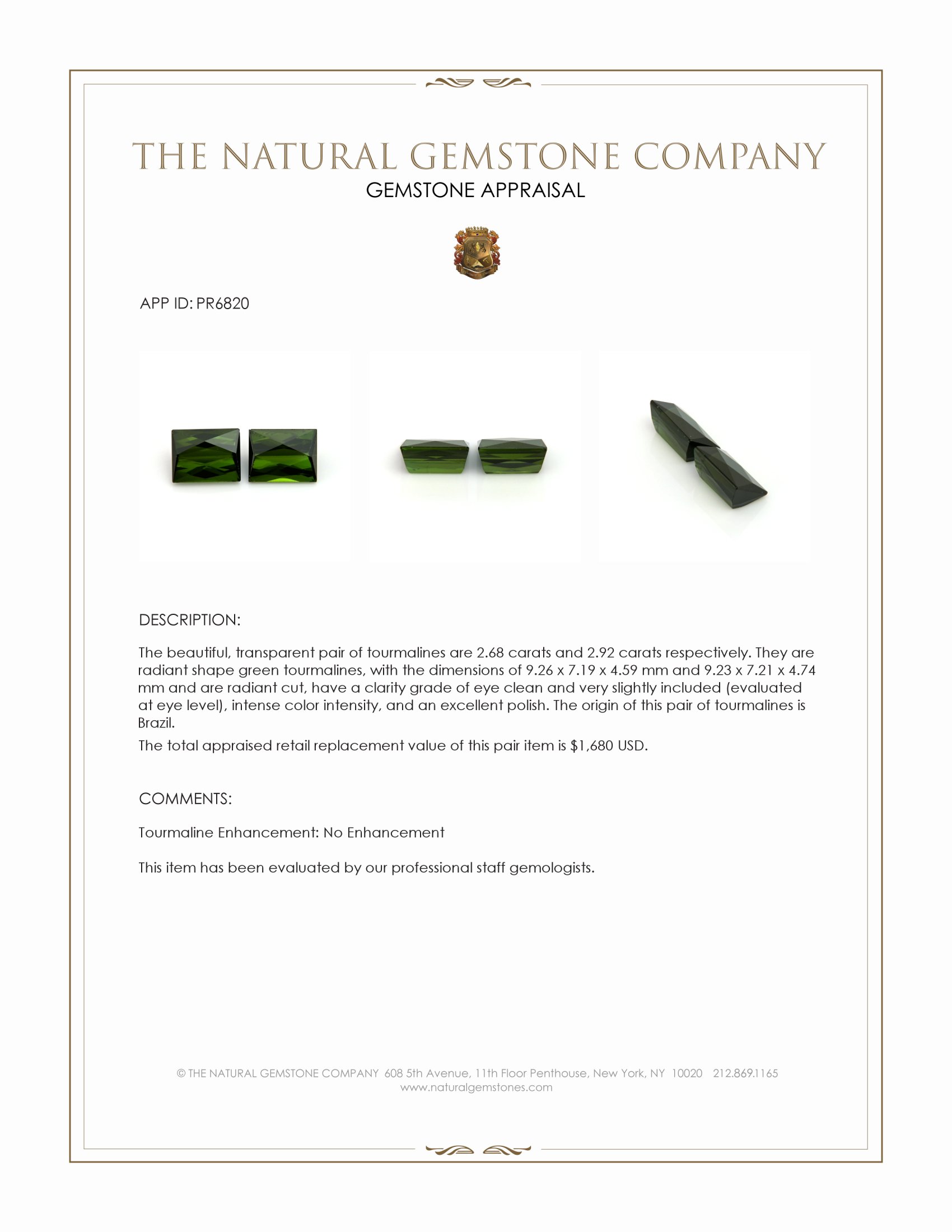 5.60 Ct.Tw. Green Tourmaline Pair from Brazil