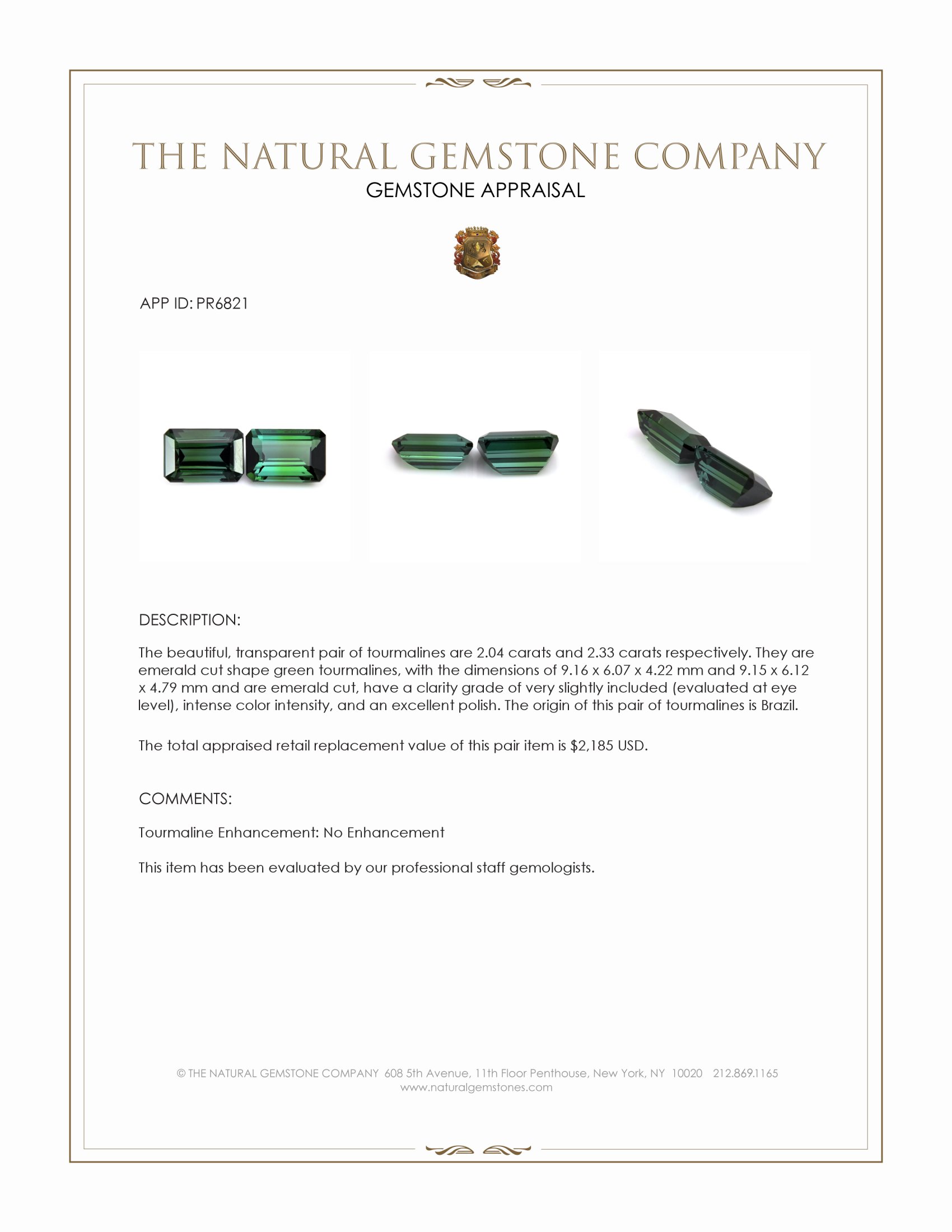 4.37 Ct.Tw. Green Tourmaline Pair from Brazil