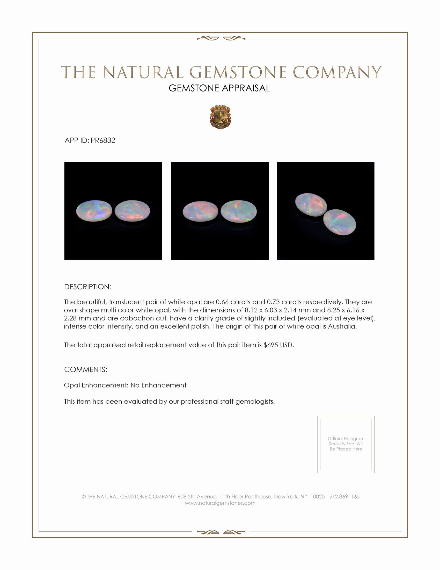 1.39 Ct.Tw. Cabochon White Opal Pair from Australia