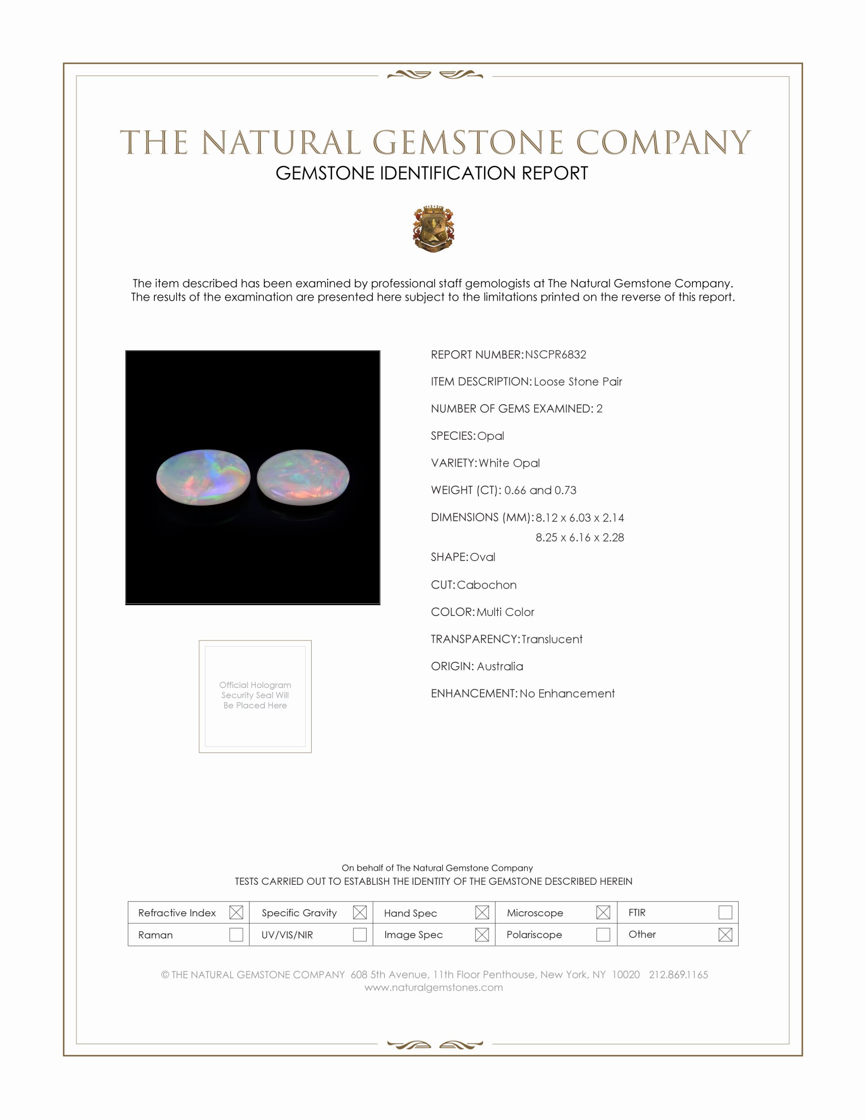1.39 Ct.Tw. Cabochon White Opal Pair from Australia