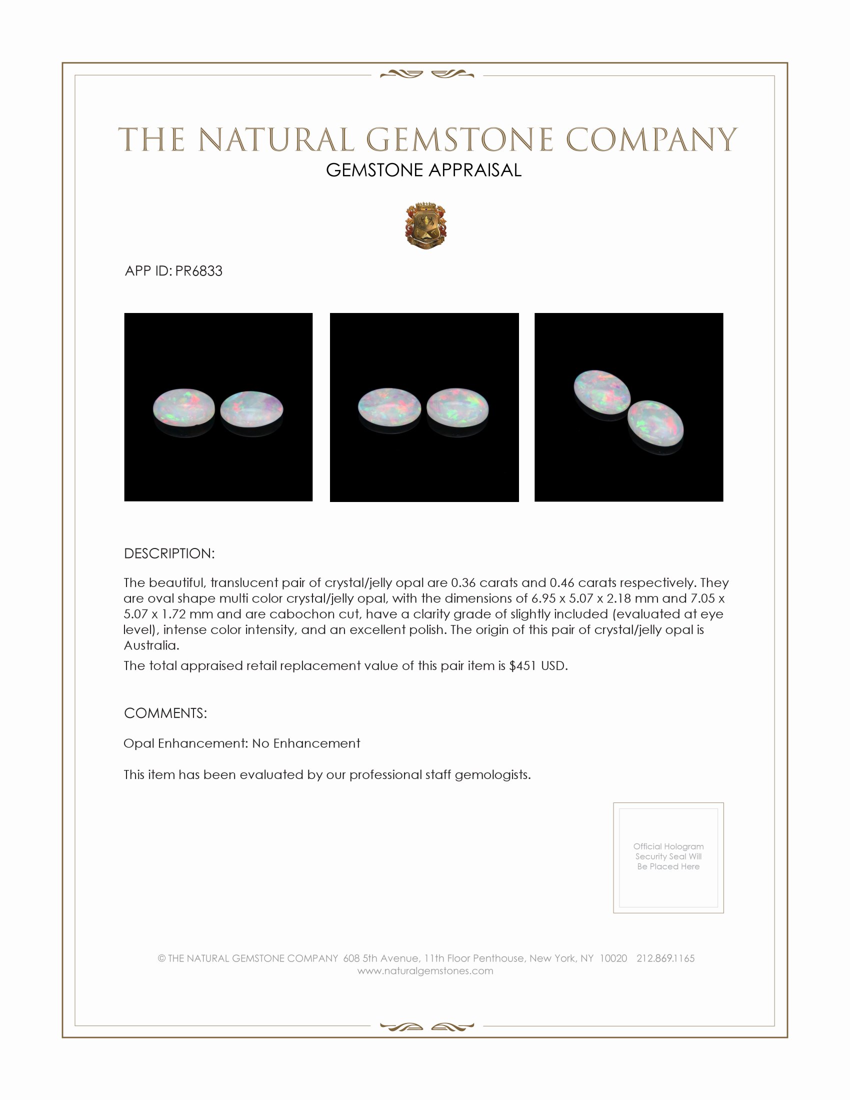 0.82 Ct.Tw. Cabochon Opal Pair from Australia