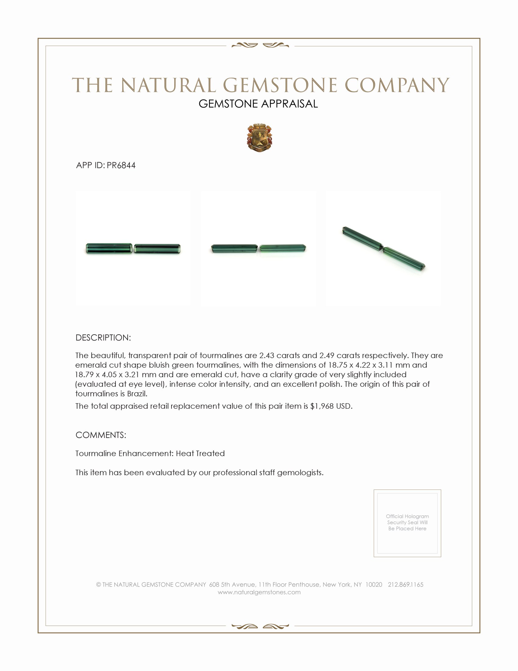 4.92 Ct.Tw. Tourmaline Pair from Brazil