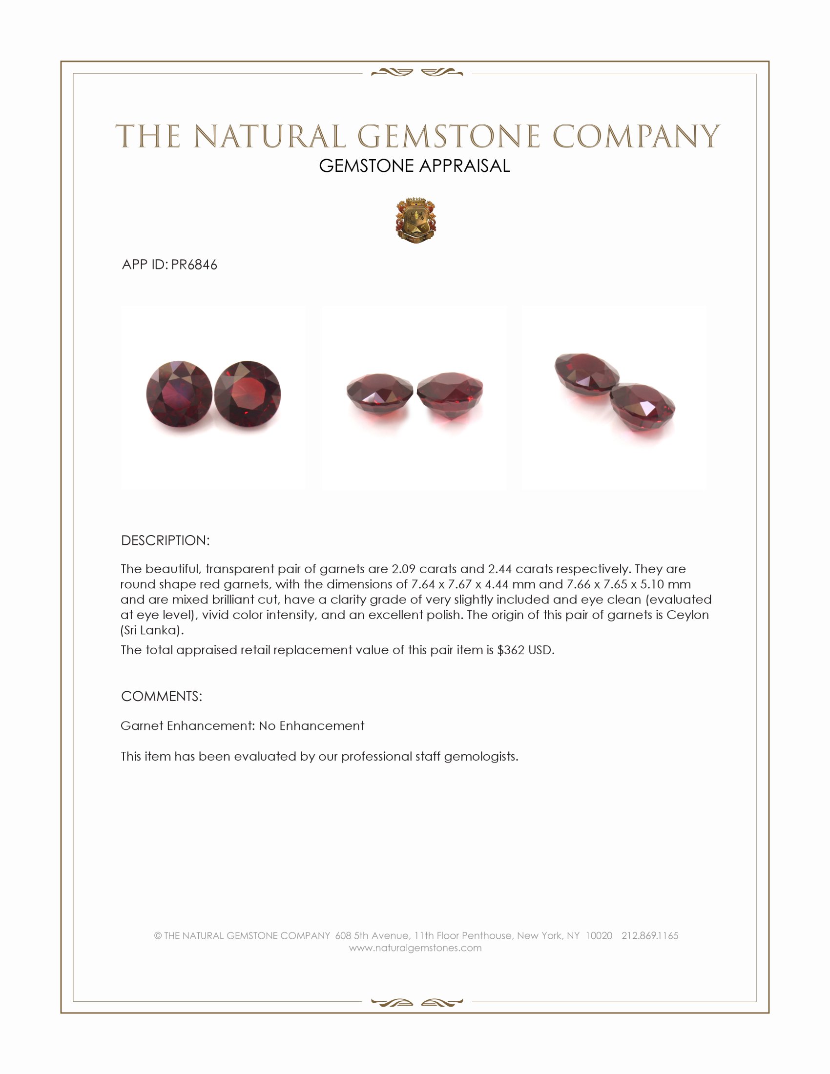 4.53 Ct.Tw. Red Garnet Pair from Ceylon (Sri Lanka)