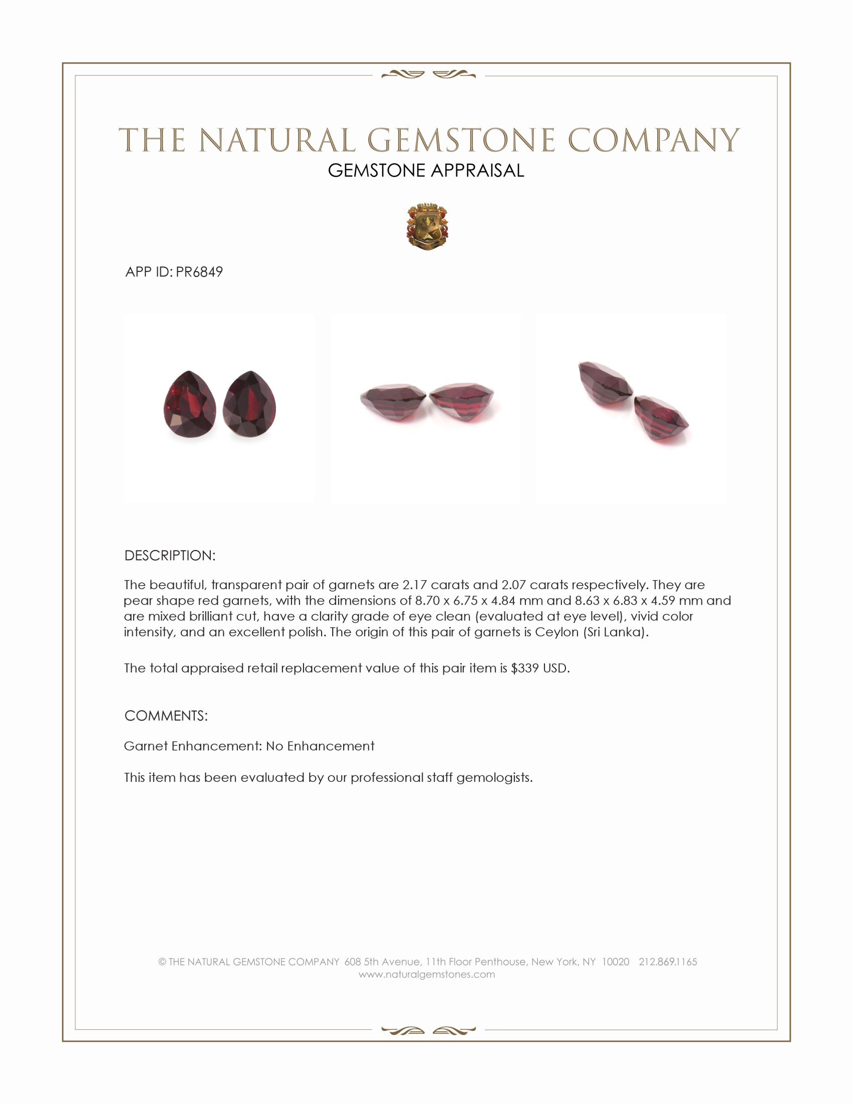 4.24 Ct.Tw. Red Garnet Pair from Ceylon (Sri Lanka)