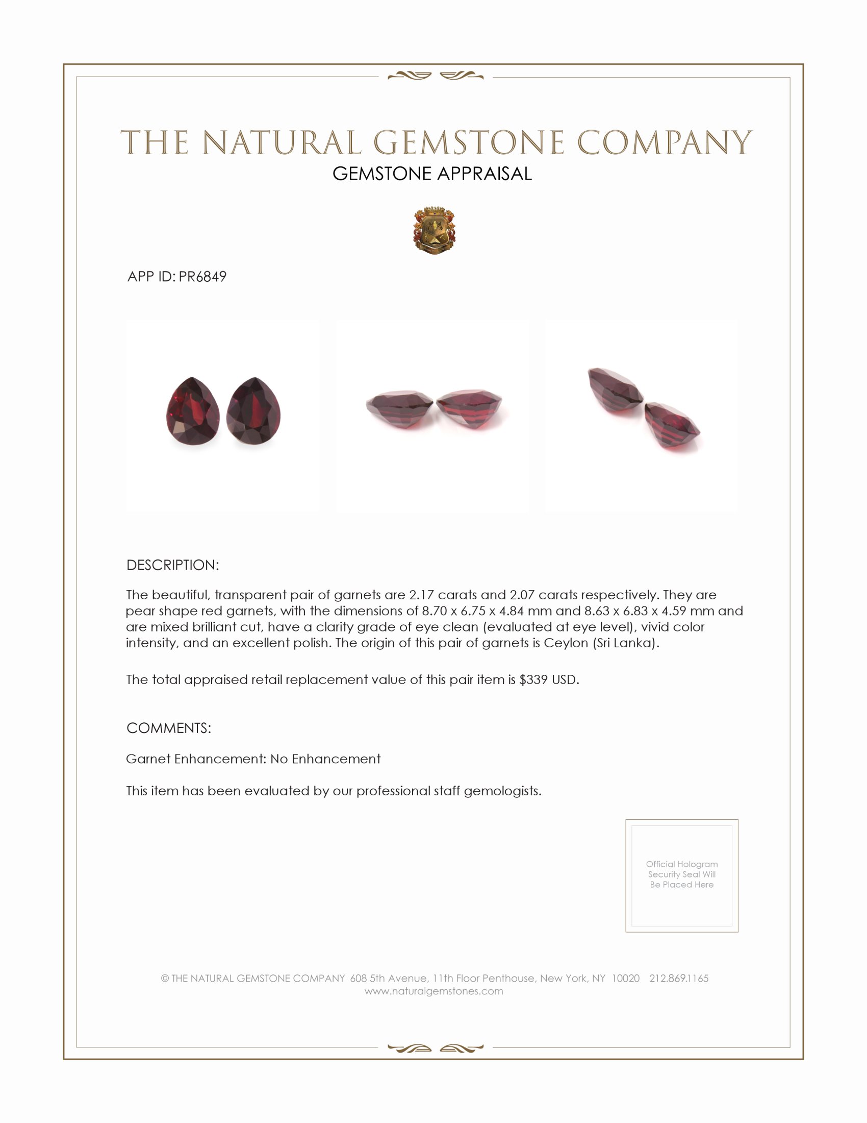 4.24 Ct.Tw. Garnet Pair from Ceylon (Sri Lanka)