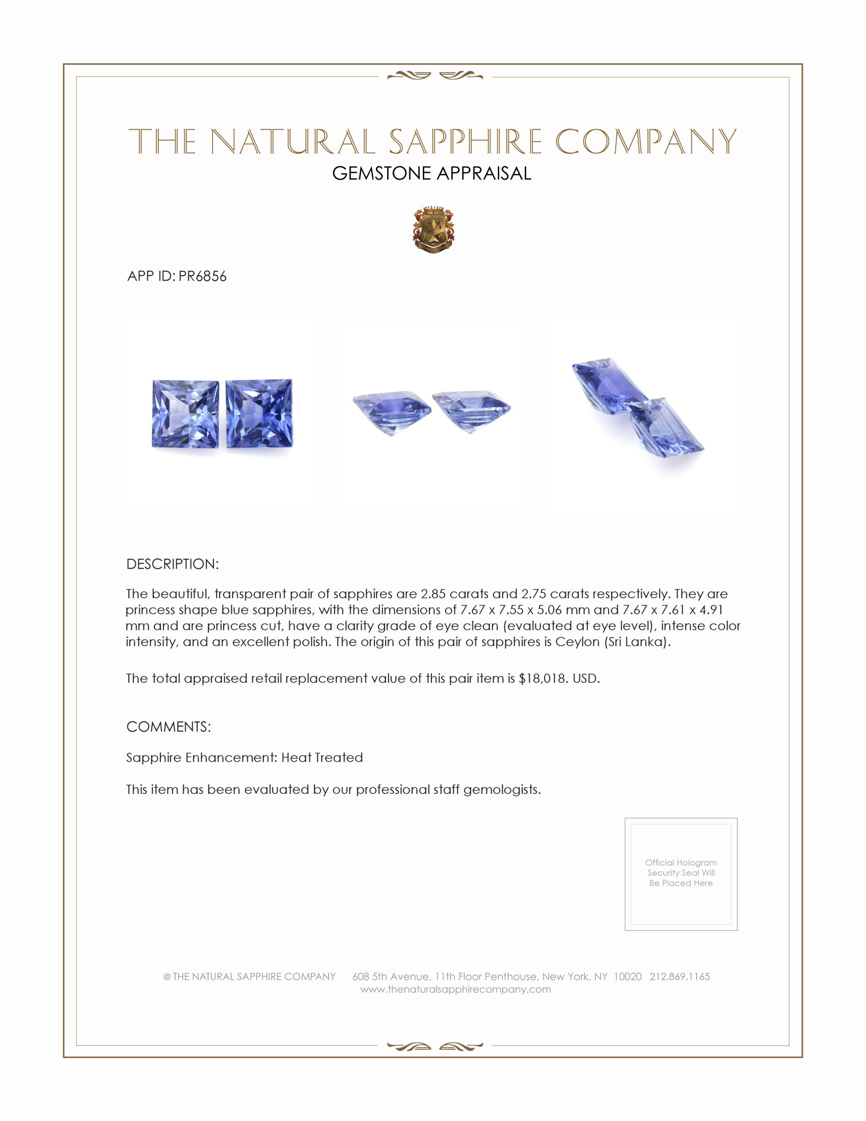 5.60 Ct.Tw. Blue Sapphire Pair from Ceylon (Sri Lanka)