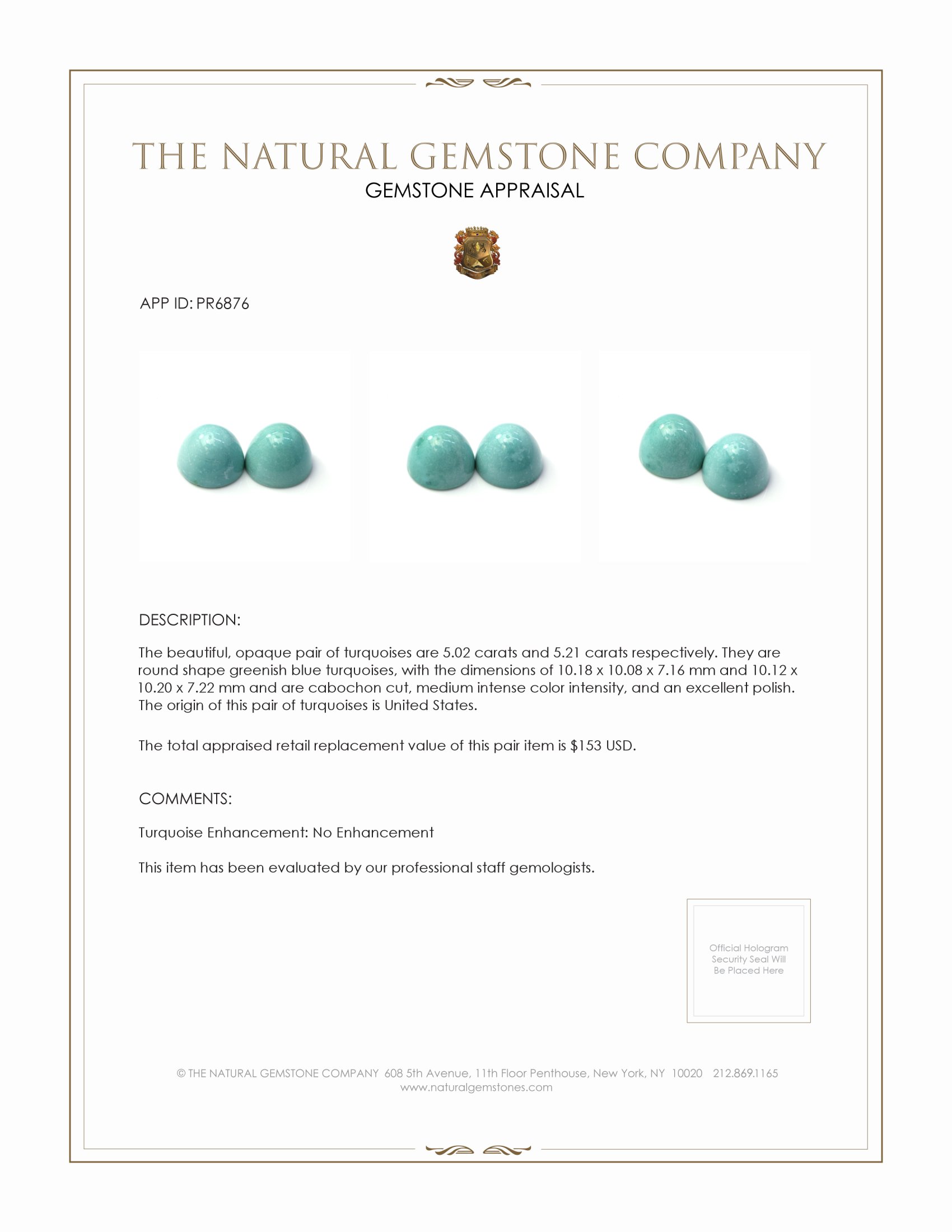 10.23 Ct.Tw. Cabochon Turquoise Pair from USA