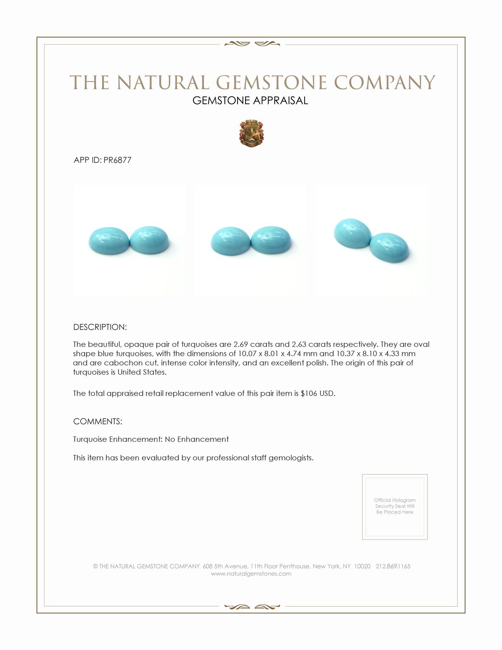 5.32 Ct.Tw. Cabochon Turquoise Pair from United States