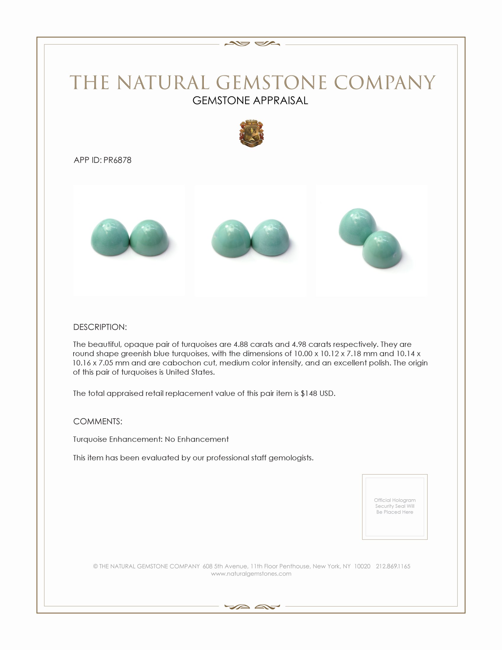 9.86 Ct.Tw. Cabochon Turquoise Pair from United States