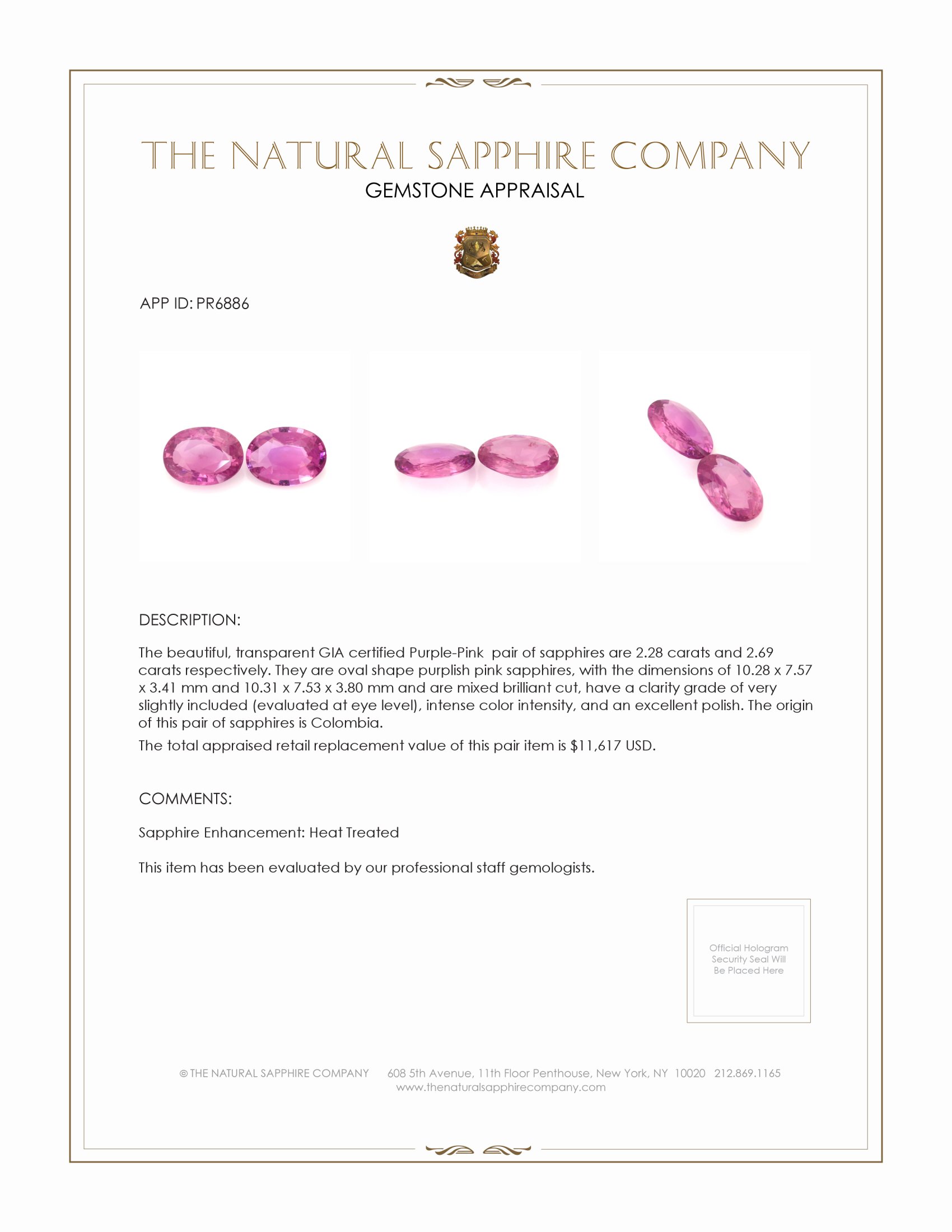 4.97 Ct.Tw. Purplish Pink Sapphire Pair from Colombia