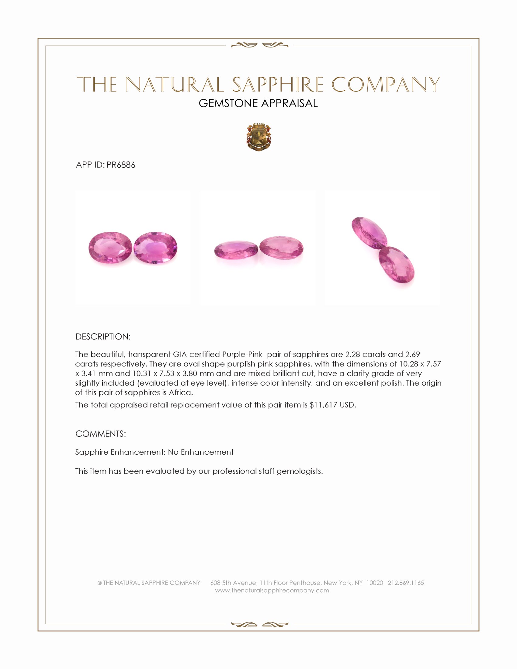 4.97 Ct.Tw. Purplish Pink Sapphire Pair from Africa