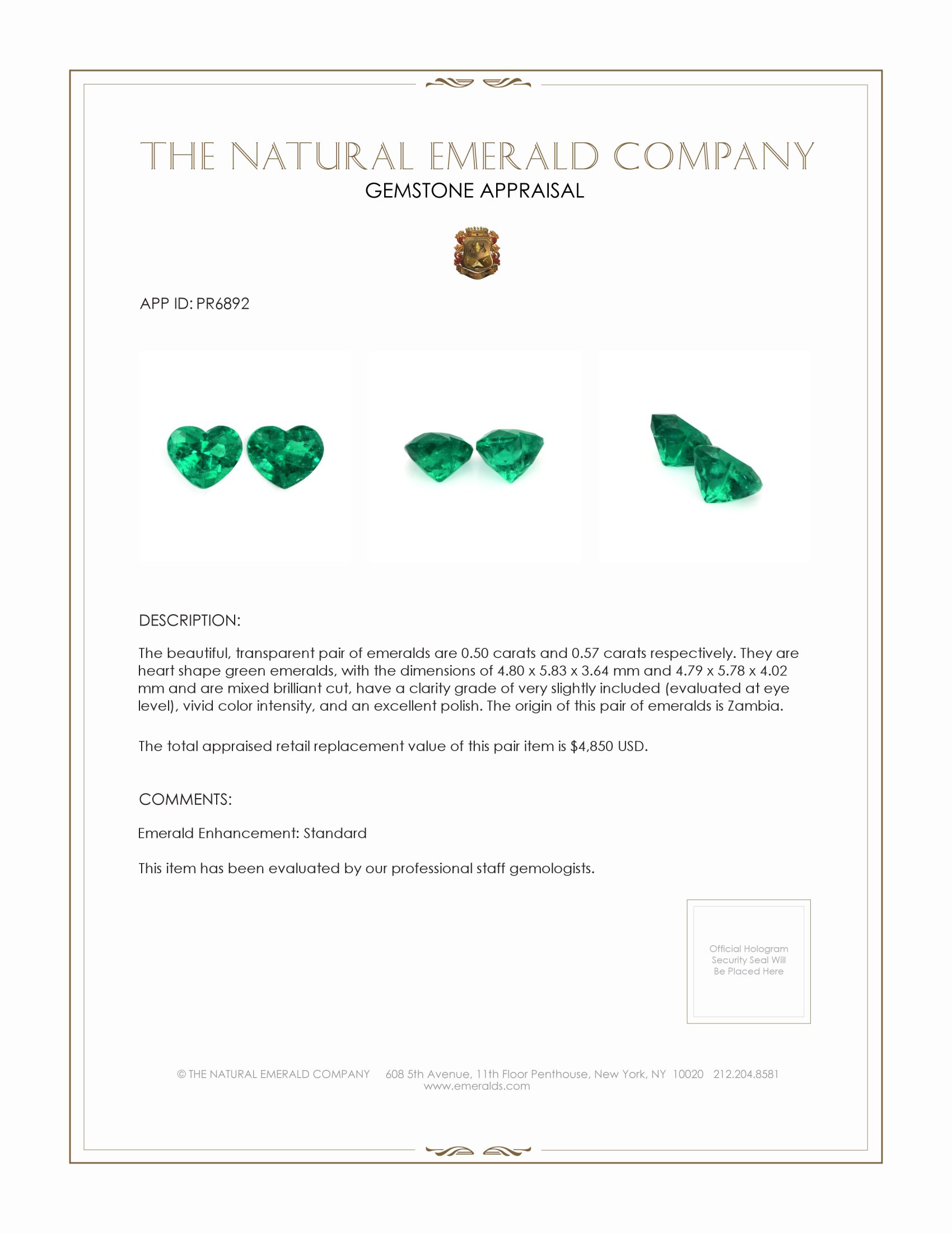 1.07 Ct.Tw. Emerald Pair from Zambia