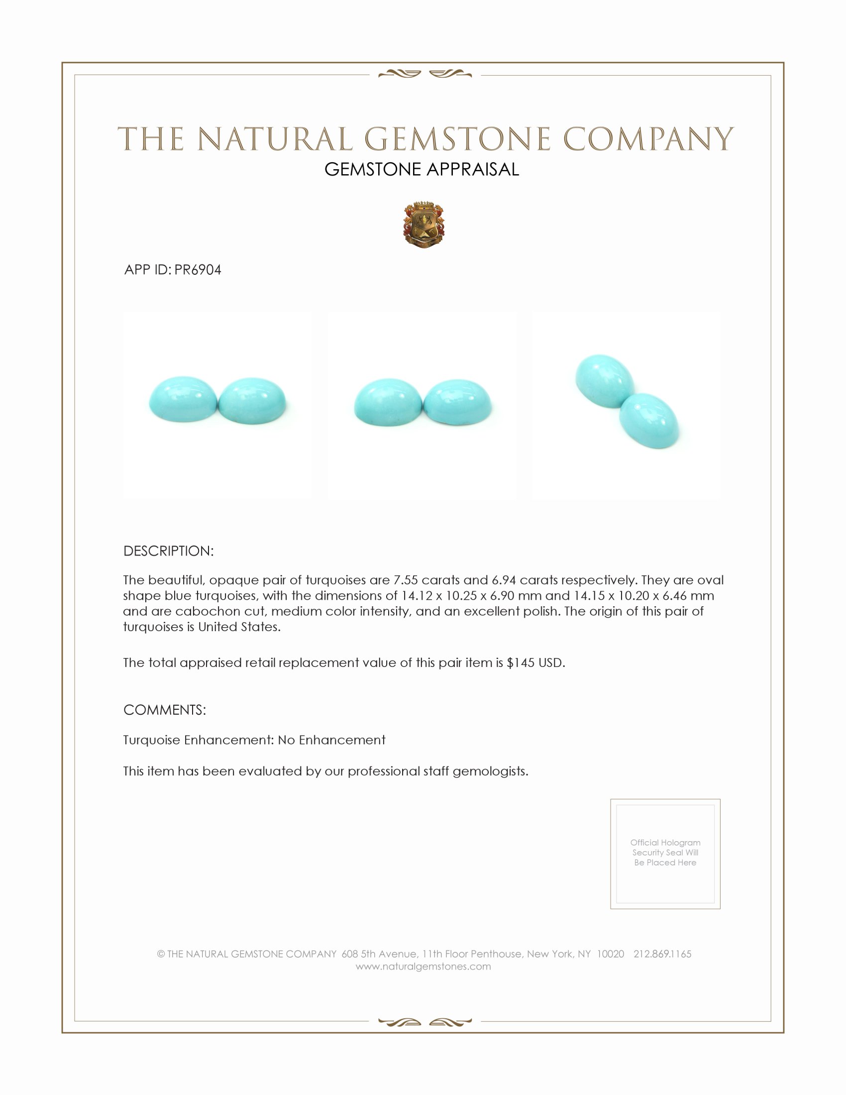 14.49 Ct.Tw. Cabochon Turquoise Pair from USA