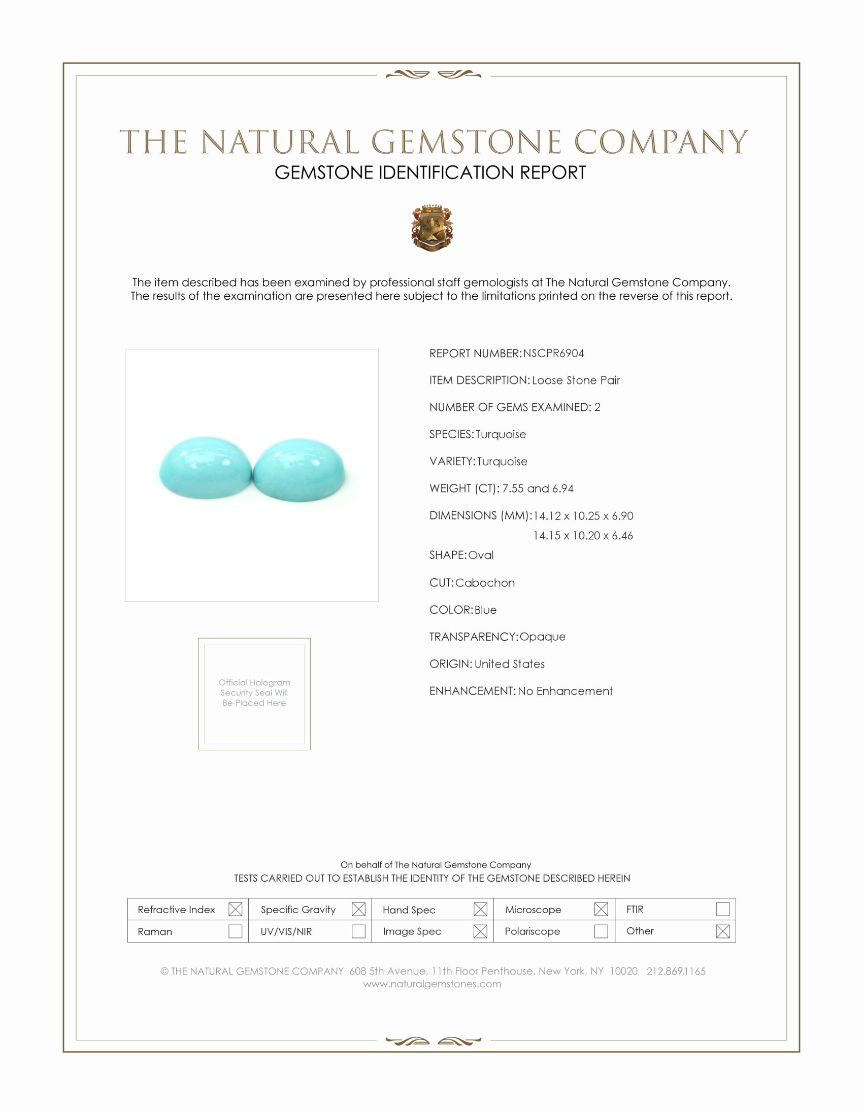 14.49 Ct.Tw. Cabochon Turquoise Pair from United States