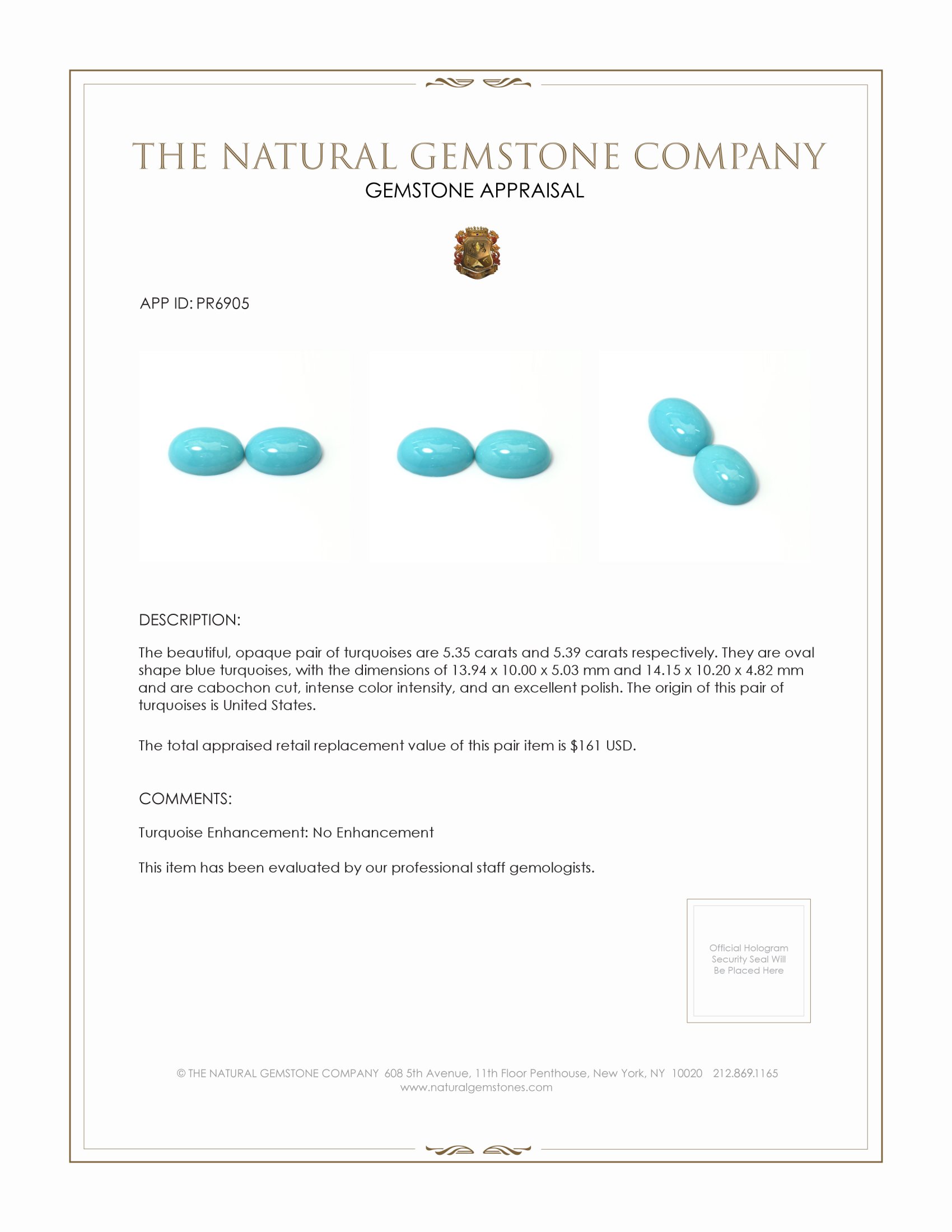 10.74 Ct.Tw. Cabochon Turquoise Pair from United States