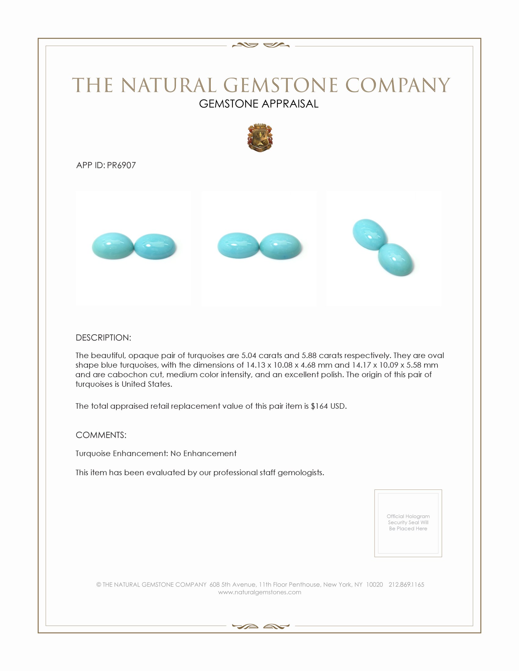 10.92 Ct.Tw. Cabochon Turquoise Pair from USA