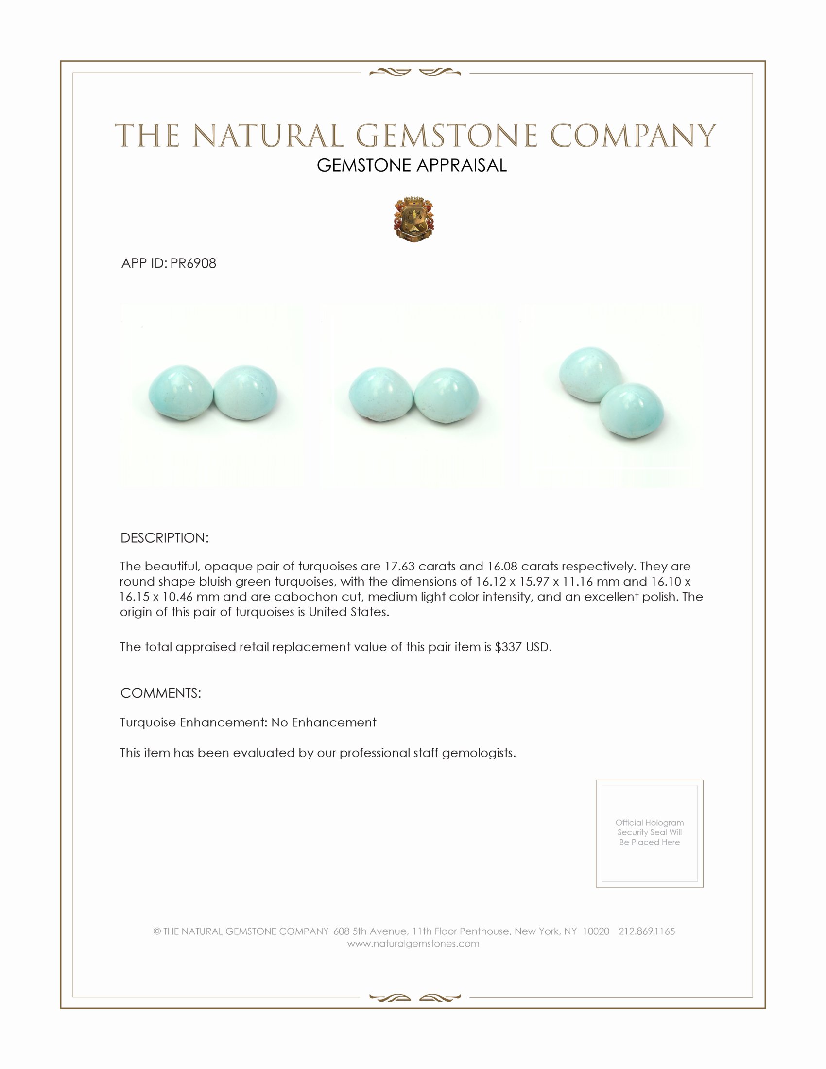 33.71 Ct.Tw. Cabochon Turquoise Pair from USA