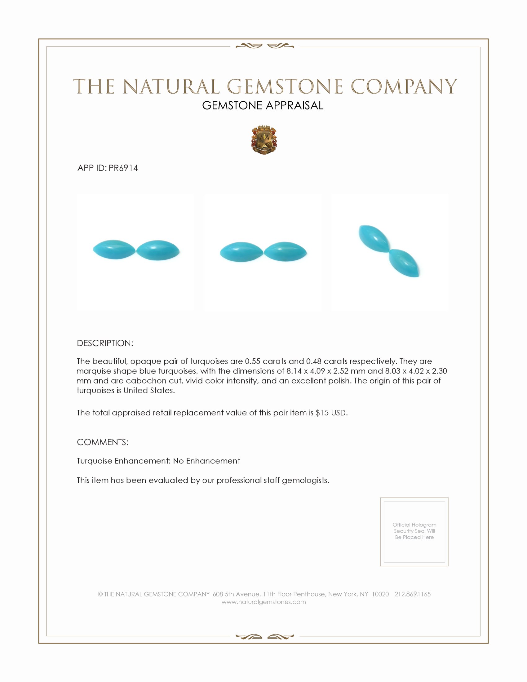 1.03 Ct.Tw. Cabochon Turquoise Pair from United States