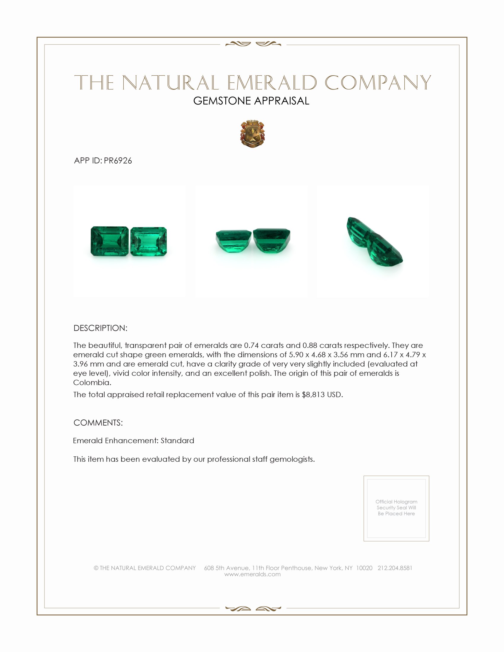 1.62 Ct.Tw. Emerald Pair from Colombia