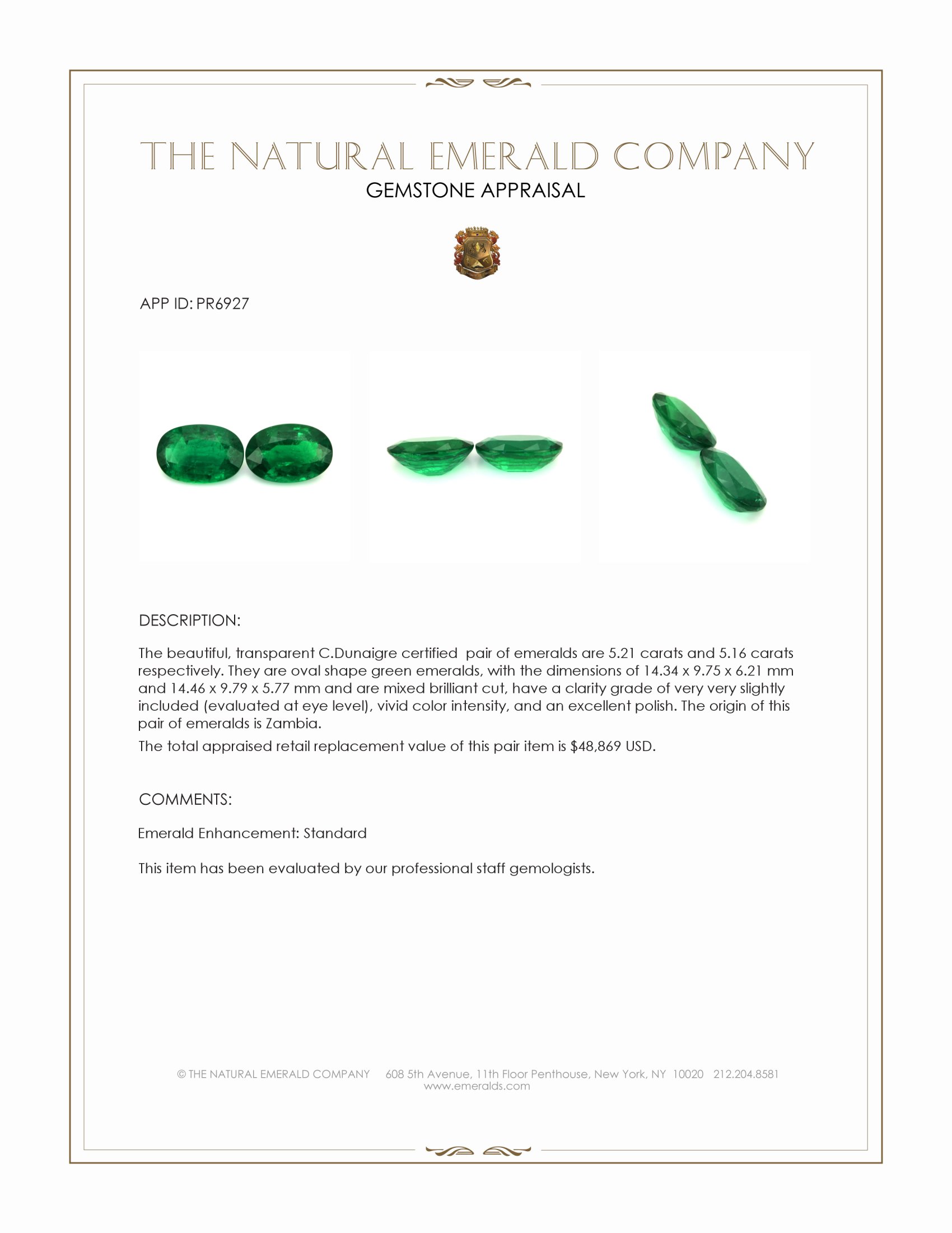 10.37 Ct.Tw. Emerald Pair from Zambia