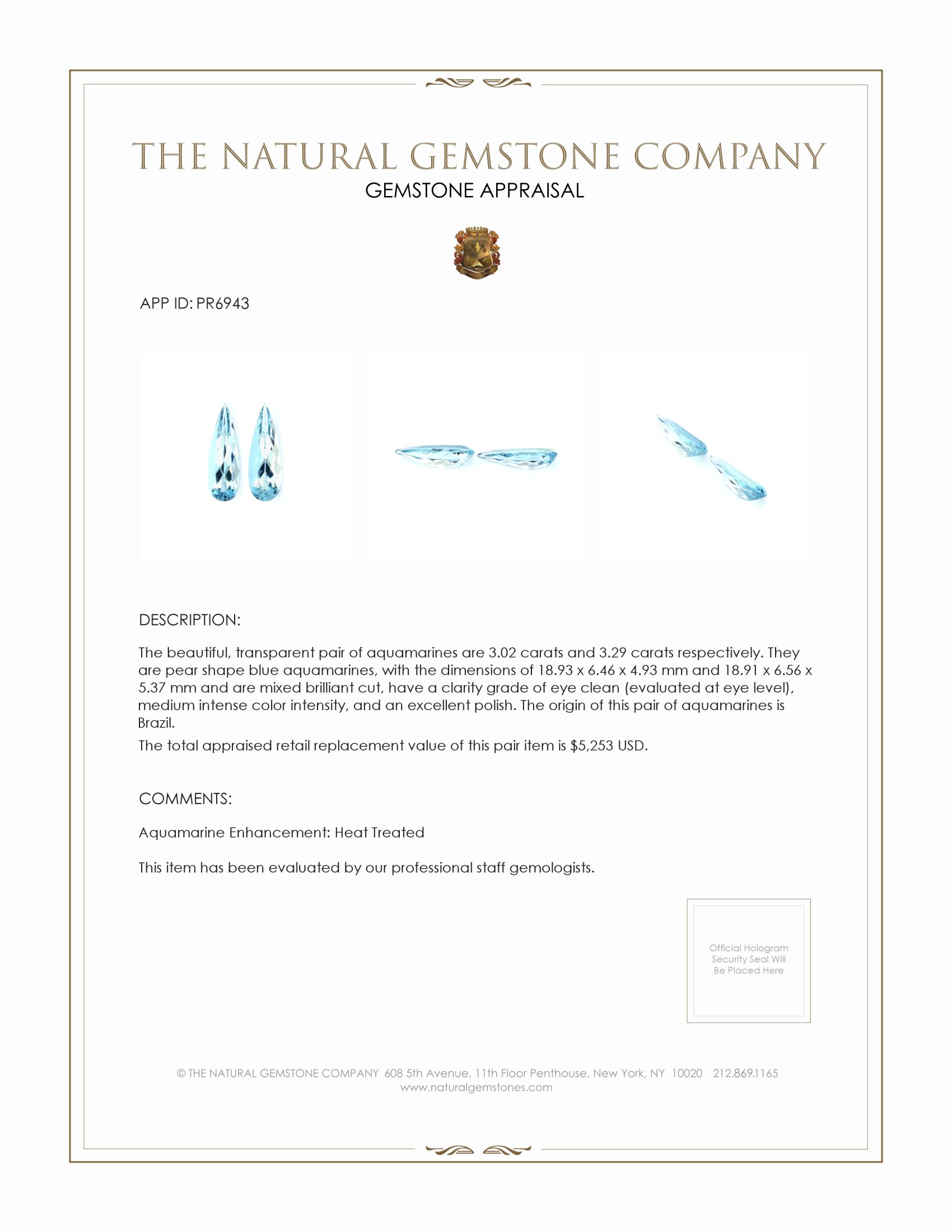 6.31 Ct.Tw. Aquamarine Pair from Brazil