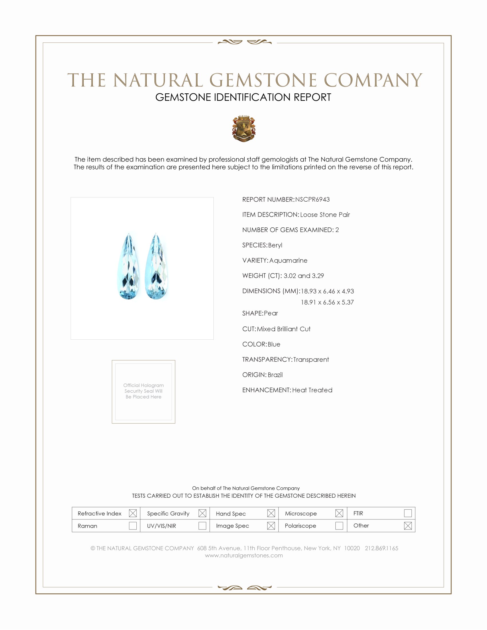 6.31 Ct.Tw. Blue Aquamarine Pair from Brazil