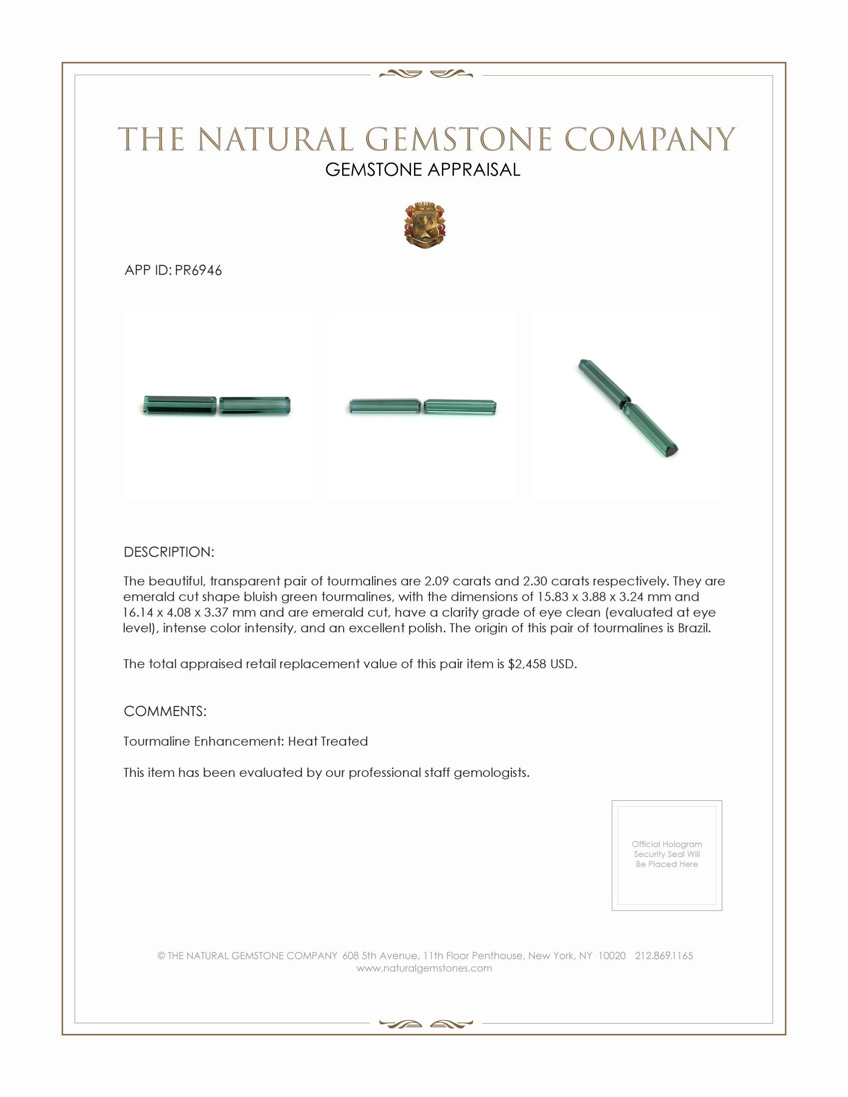 4.39 Ct.Tw. Tourmaline Pair from Brazil