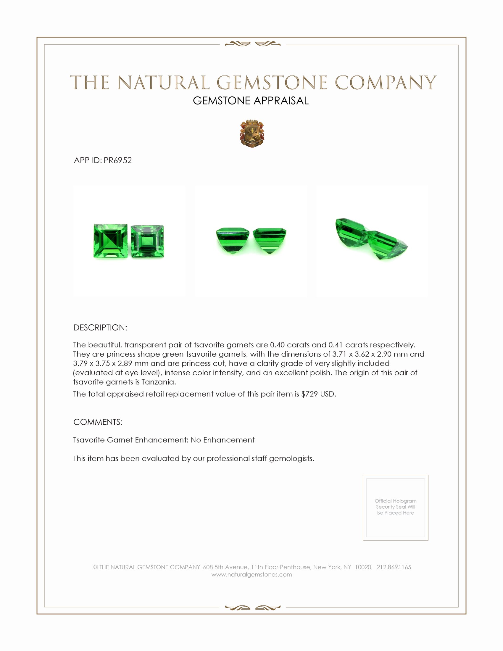 0.81 Ct.Tw. Tsavorite Garnet Pair from Tanzania