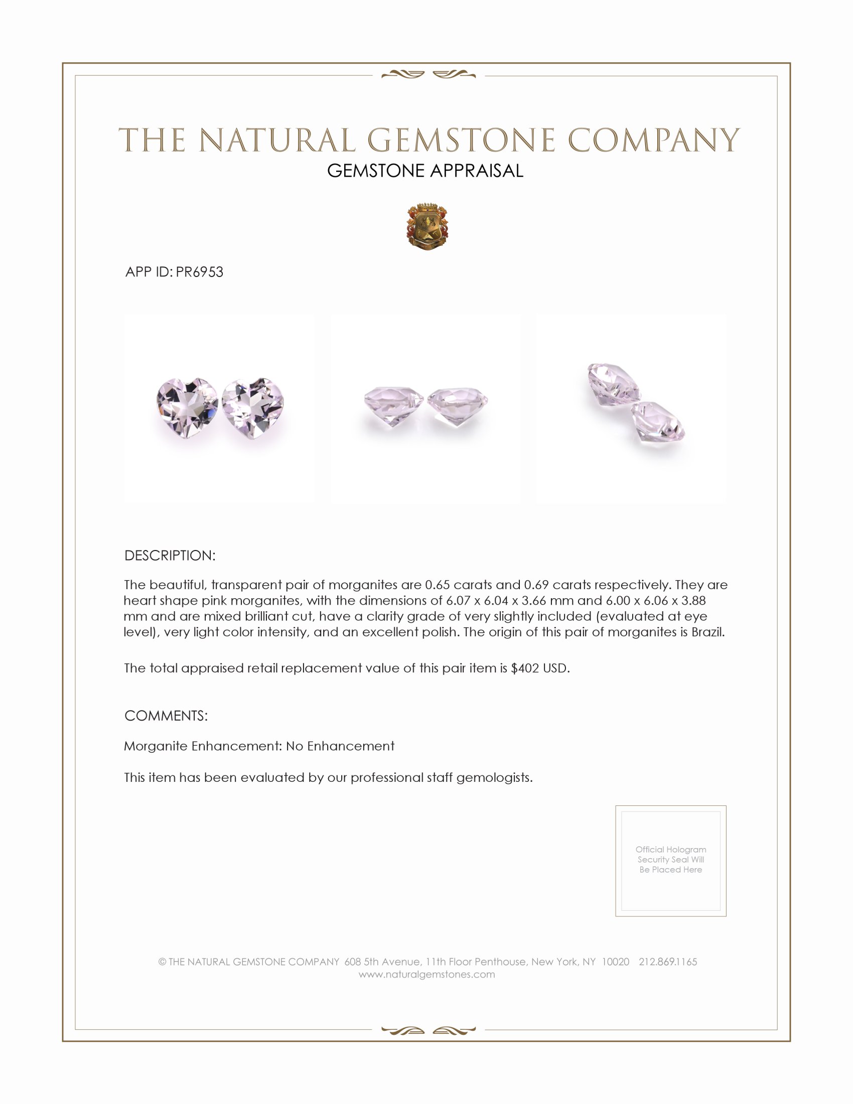 1.34 Ct.Tw. Pink Morganite Pair from Brazil