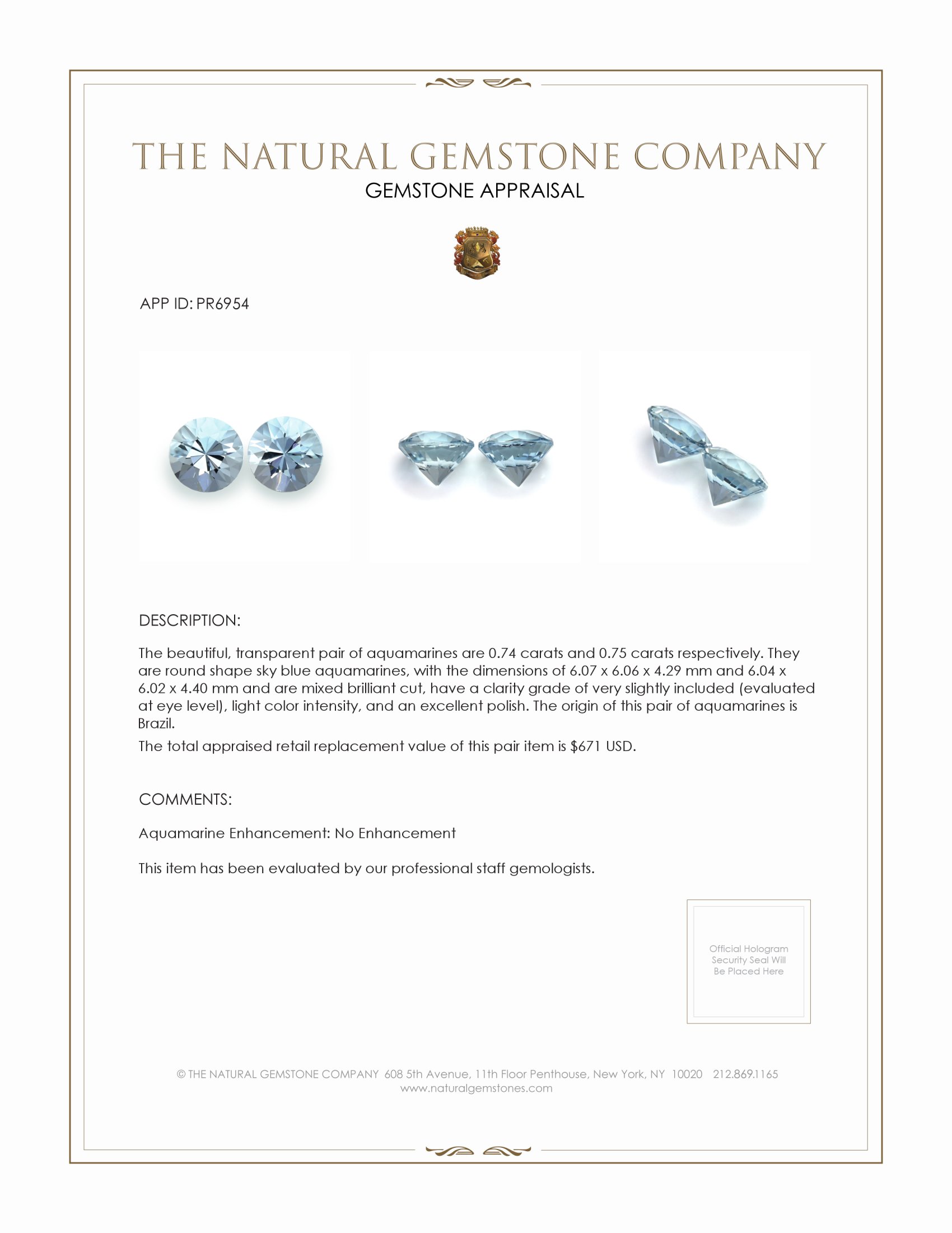 1.49 Ct.Tw. Aquamarine Pair from Brazil