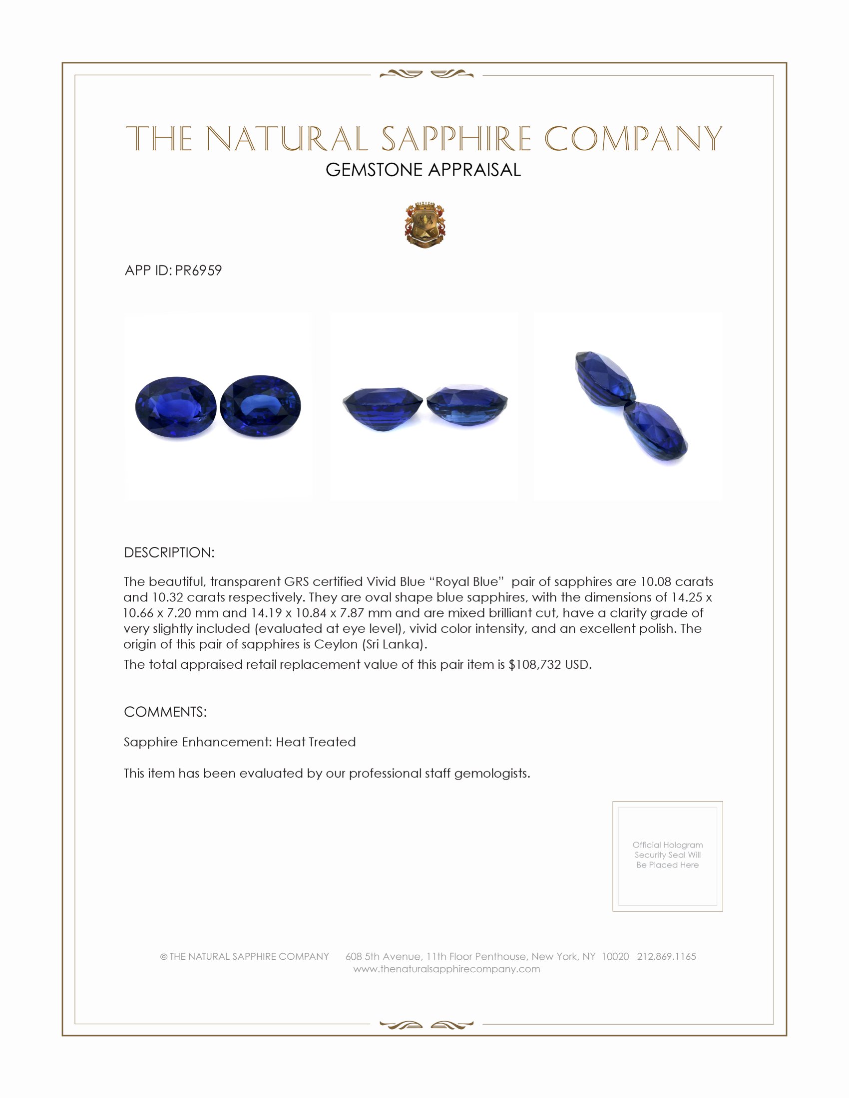 20.40 Ct.Tw. Blue Sapphire Pair from Ceylon (Sri Lanka)