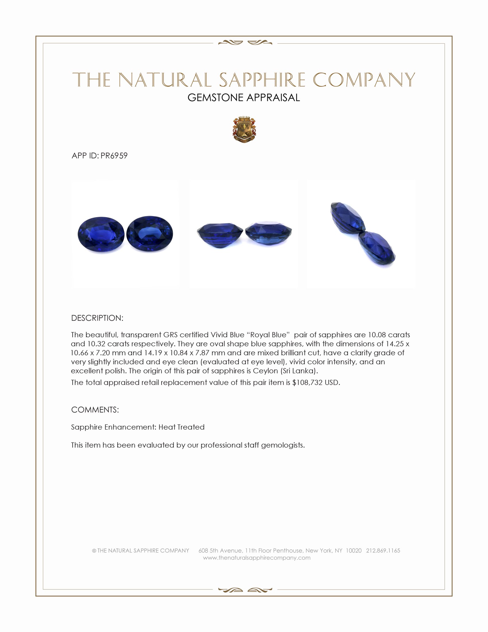 20.40 Ct.Tw. Blue Sapphire Pair from Ceylon (Sri Lanka)