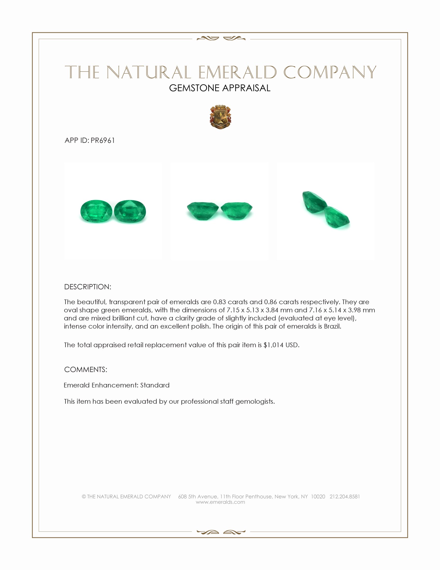 1.69 Ct.Tw. Emerald Pair from Brazil