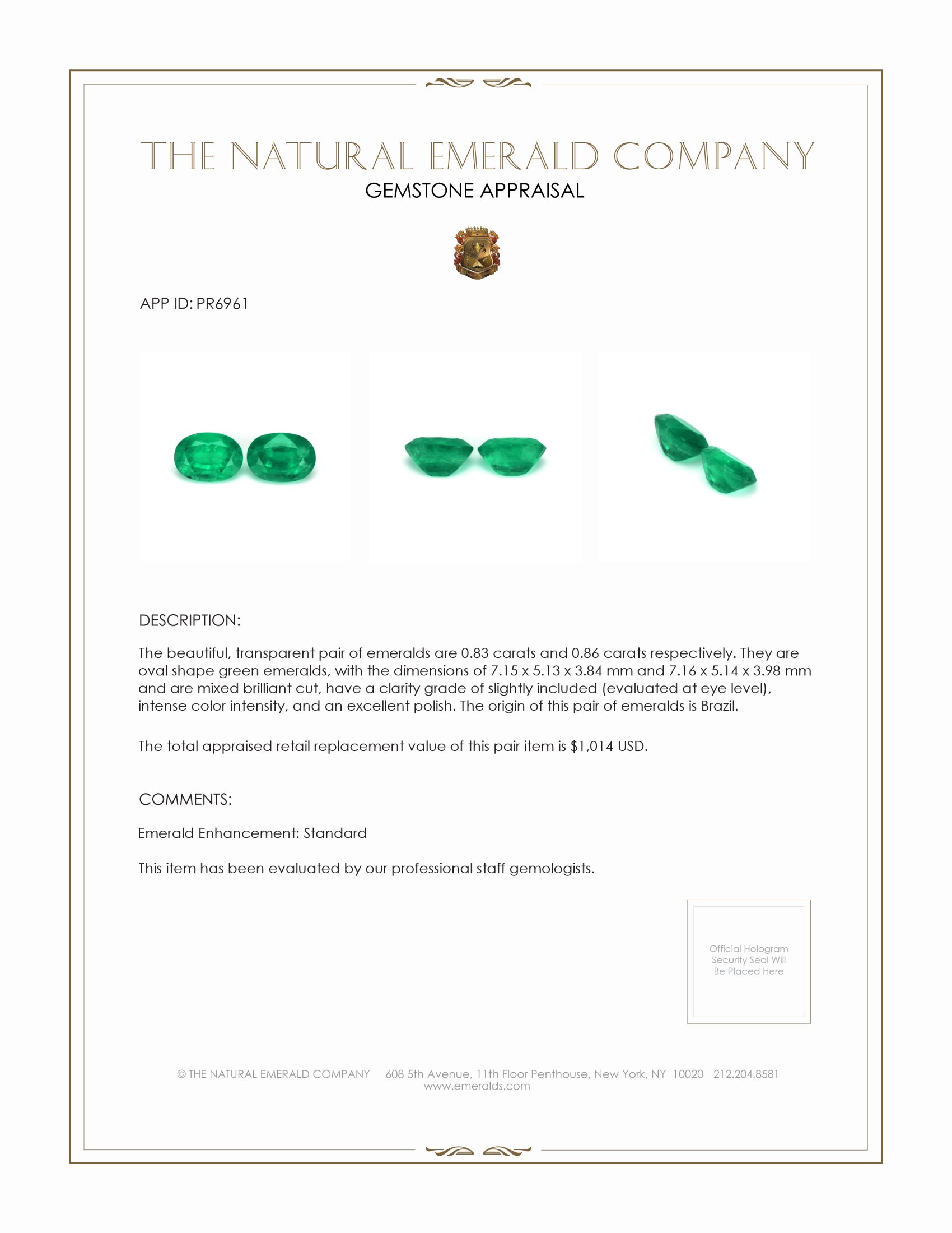 1.69 Ct.Tw. Emerald Pair from Brazil