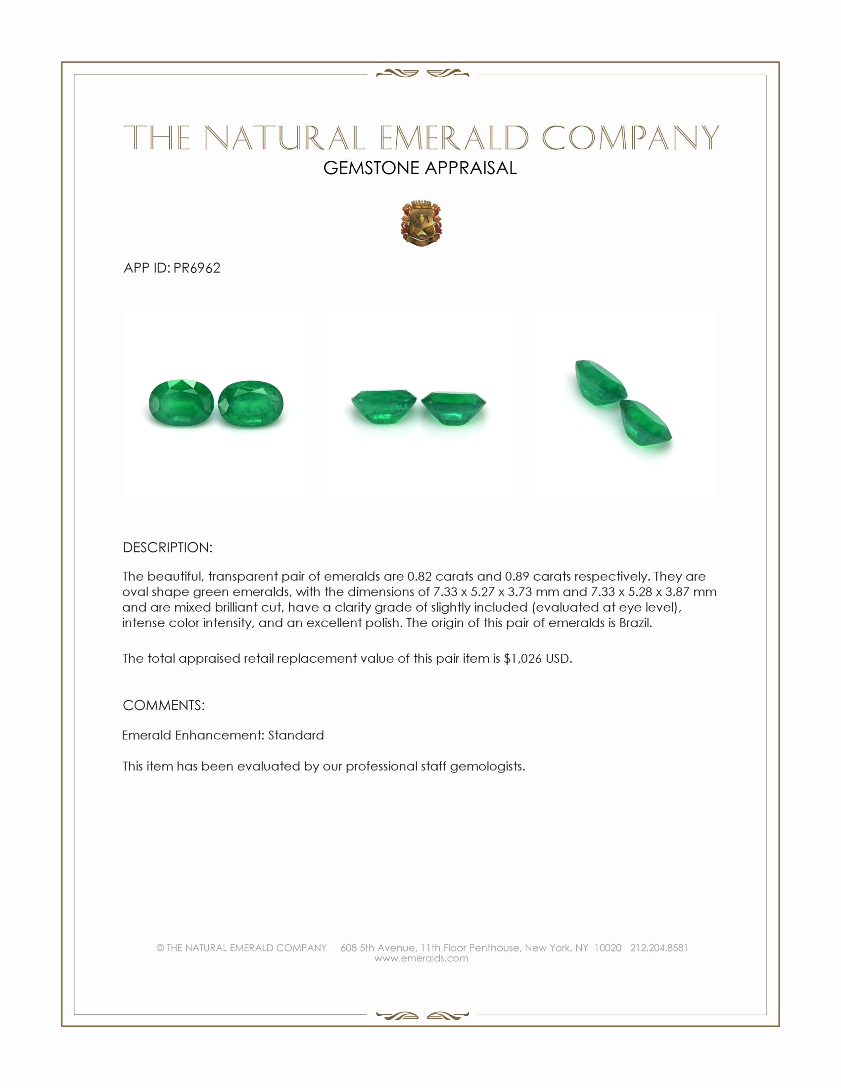 1.71 Ct.Tw. Emerald Pair from Brazil