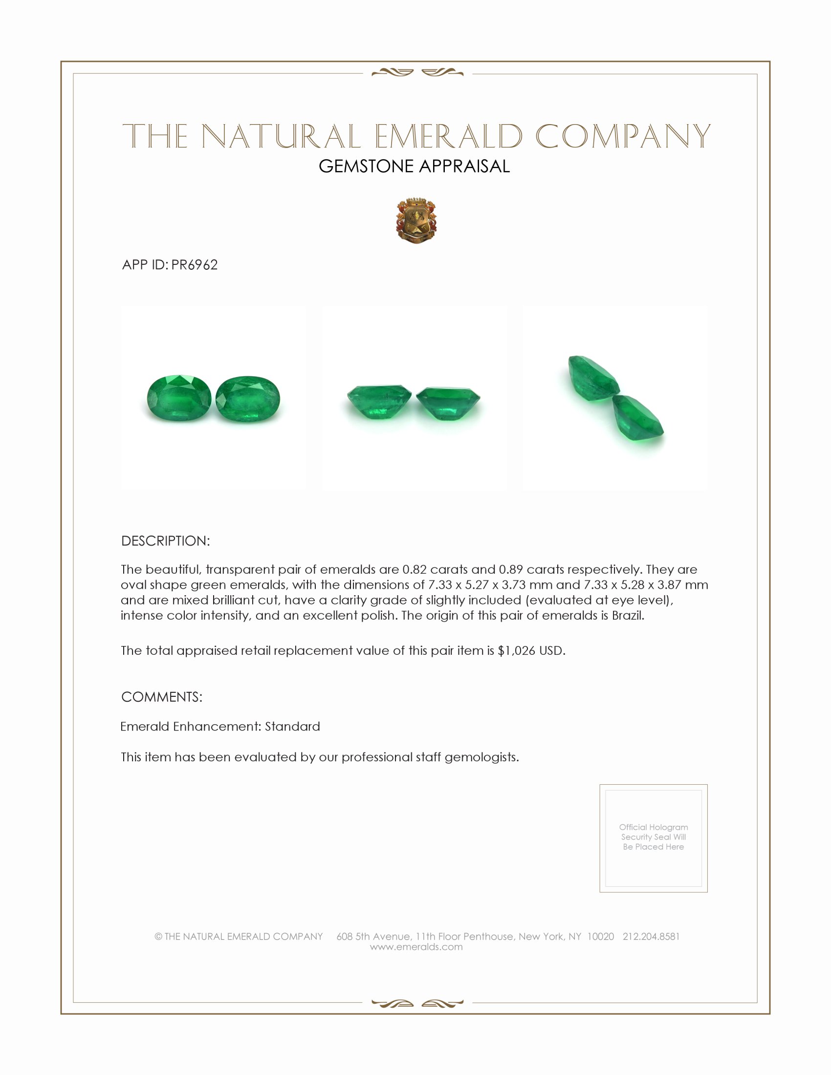 1.71 Ct.Tw. Emerald Pair from Brazil