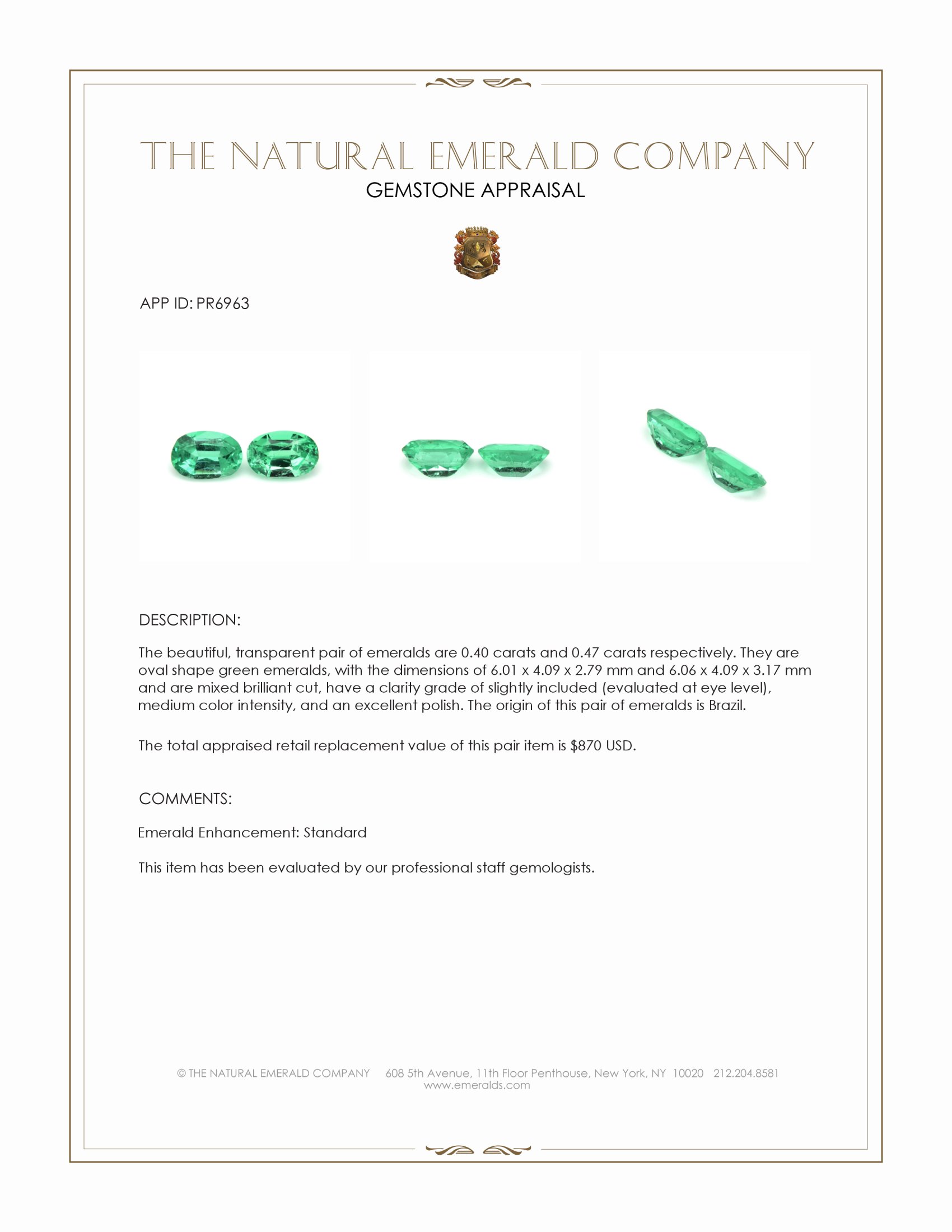 0.87 Ct.Tw. Emerald Pair from Brazil