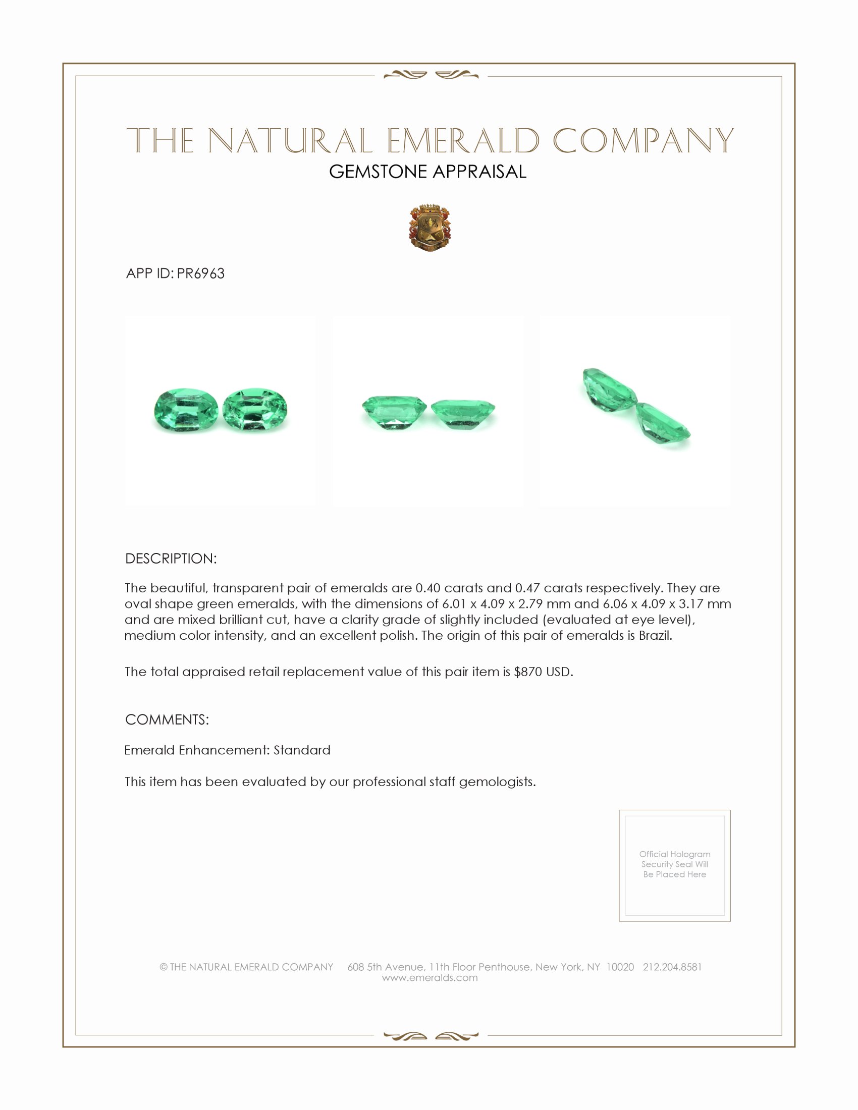 0.87 Ct.Tw. Emerald Pair from Brazil