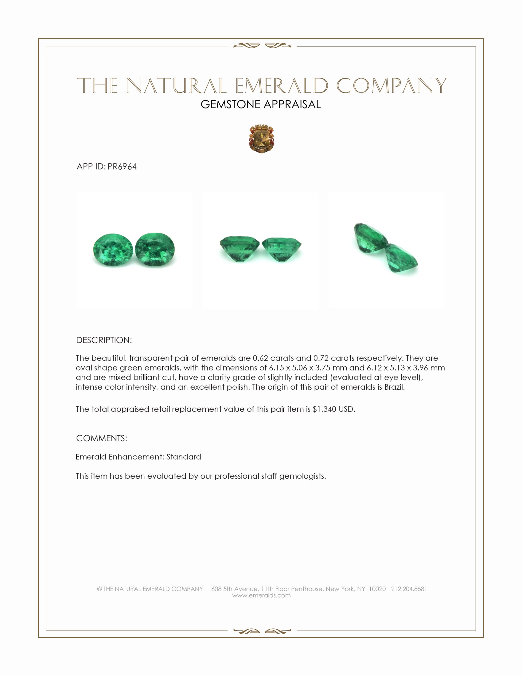 1.34 Ct.Tw. Emerald Pair from Brazil