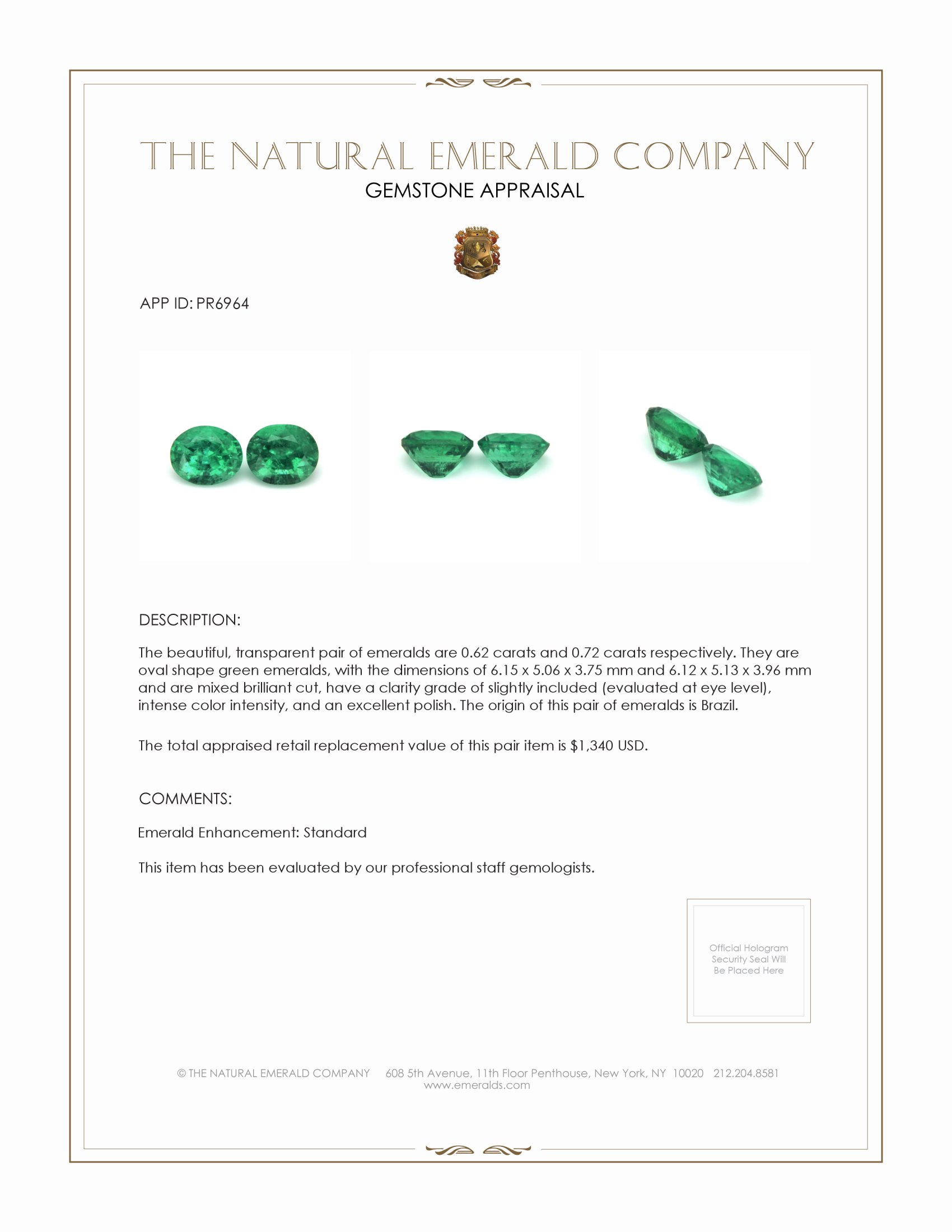 1.34 Ct.Tw. Emerald Pair from Brazil